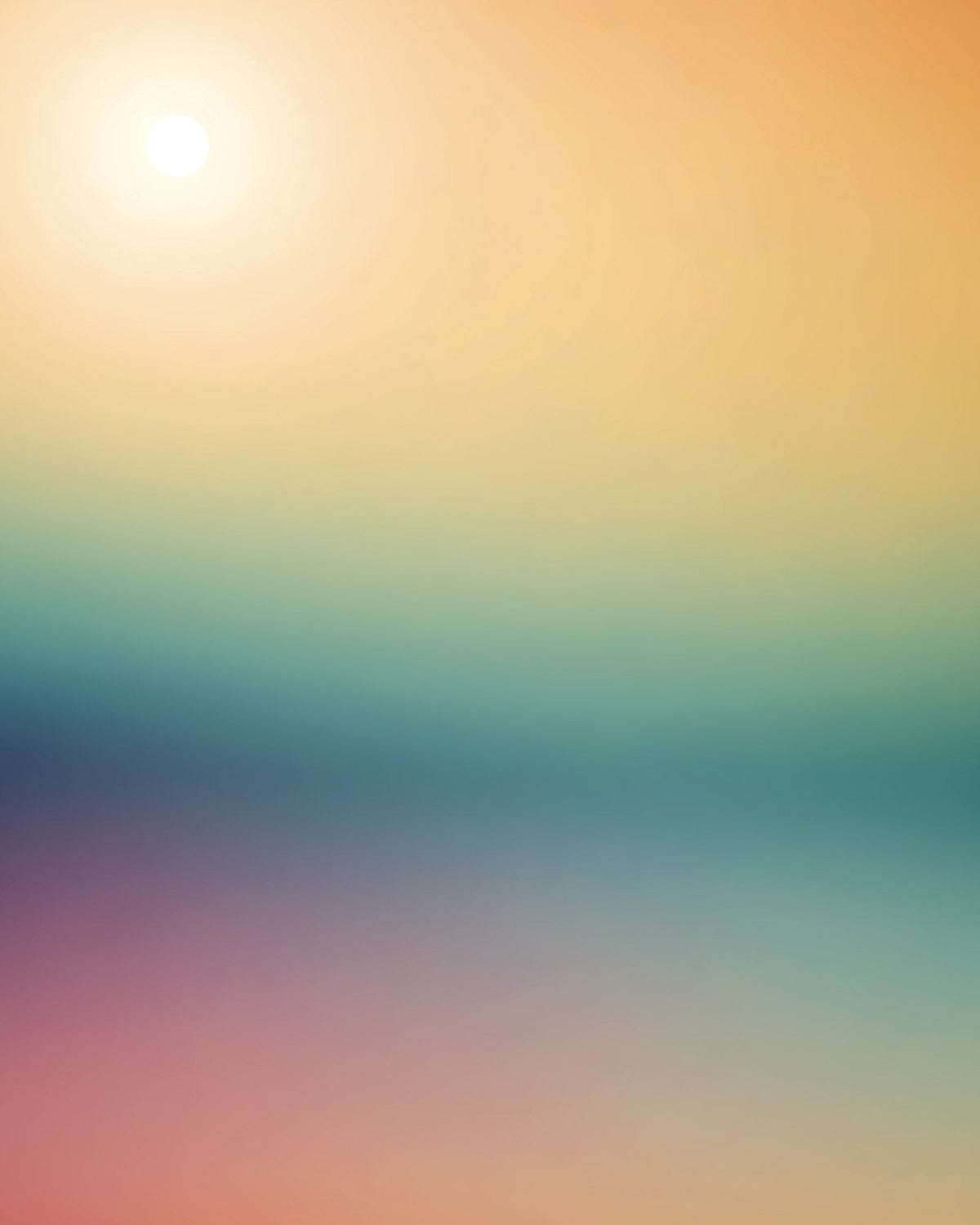 Soft color gradient poster: a pale sun in an orange sky fading into teal, blue and pink bands