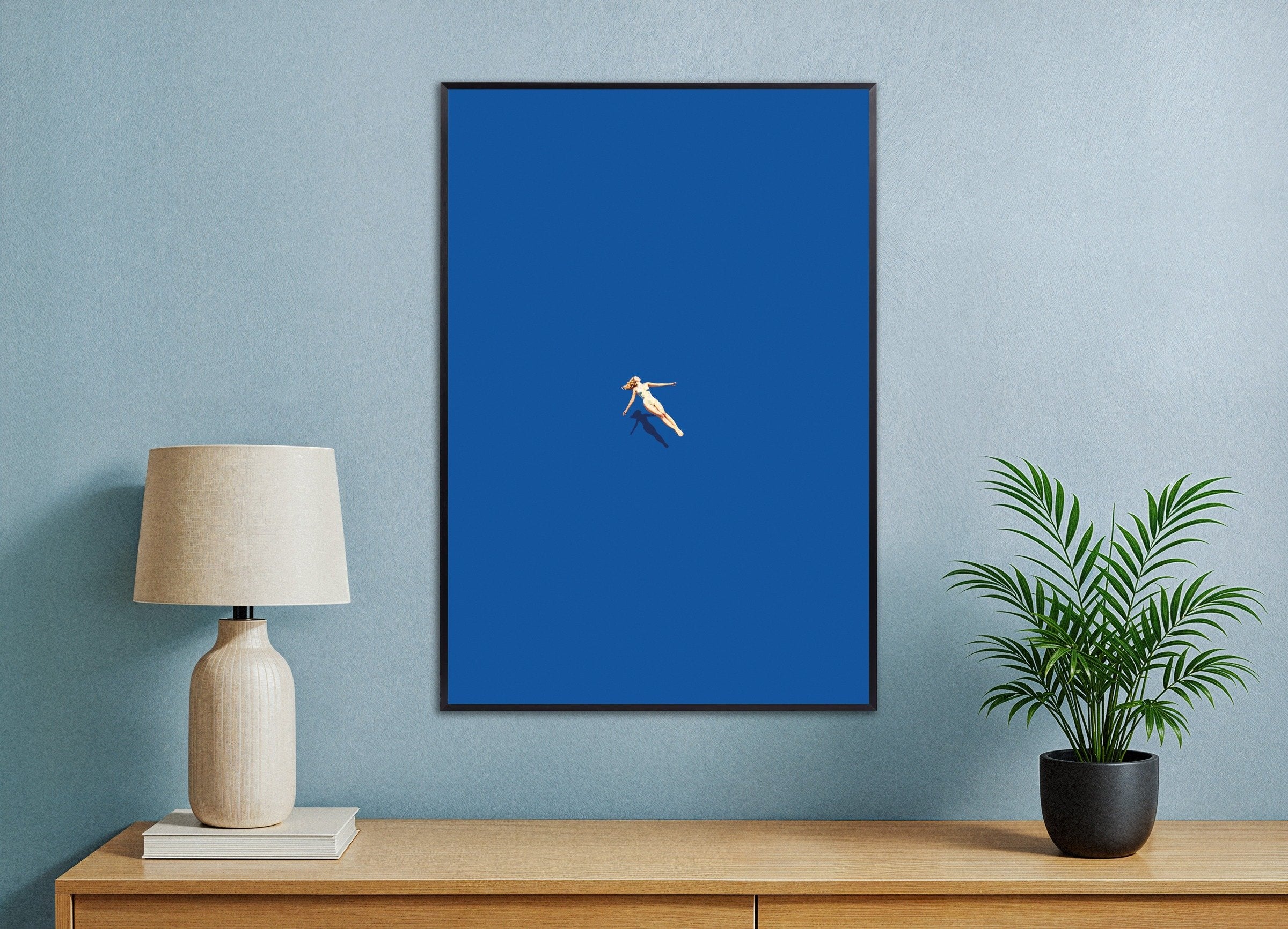 Woman drifting serenely in water, spa-themed poster