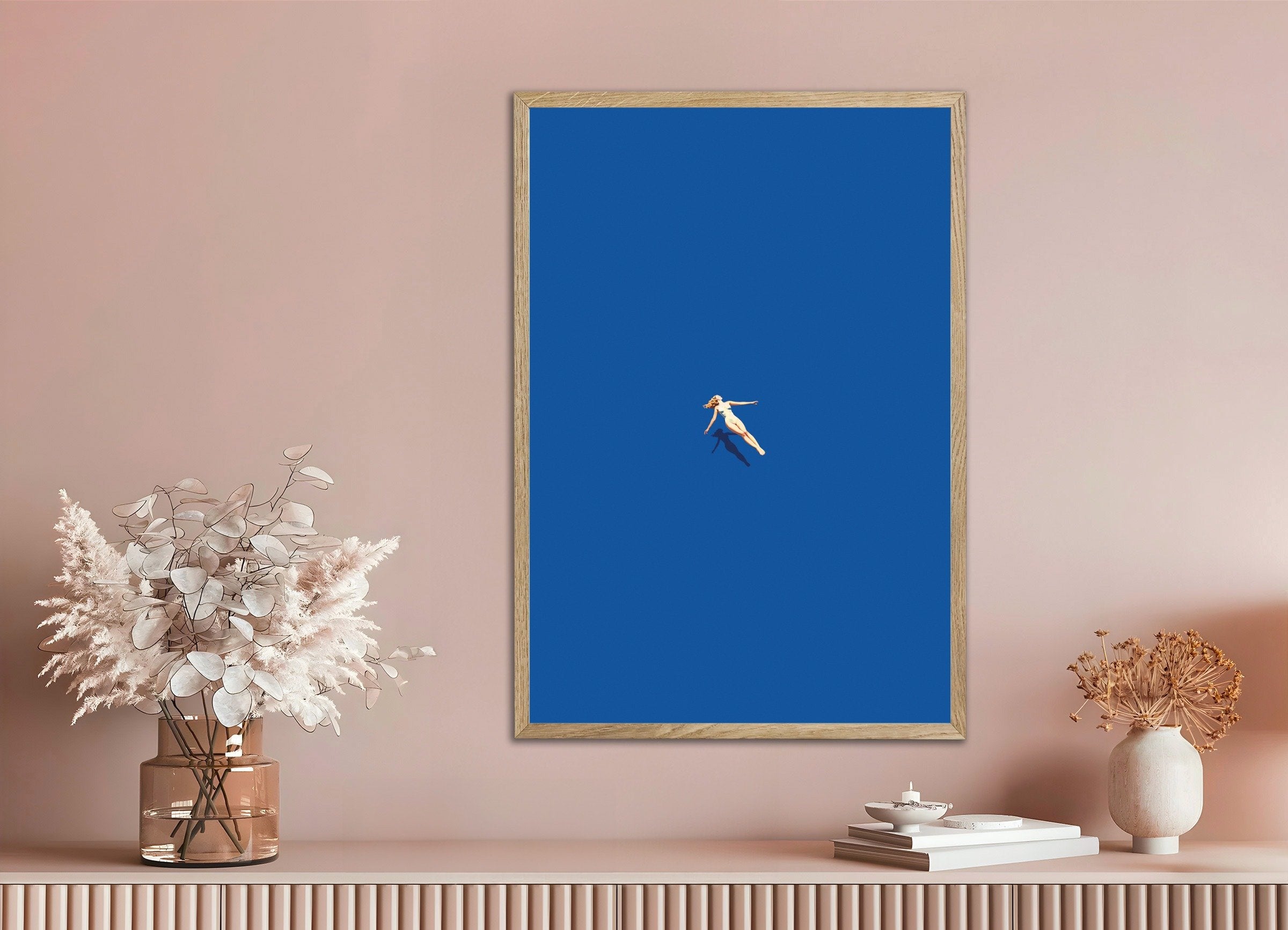 Woman drifting serenely in water, spa-themed poster