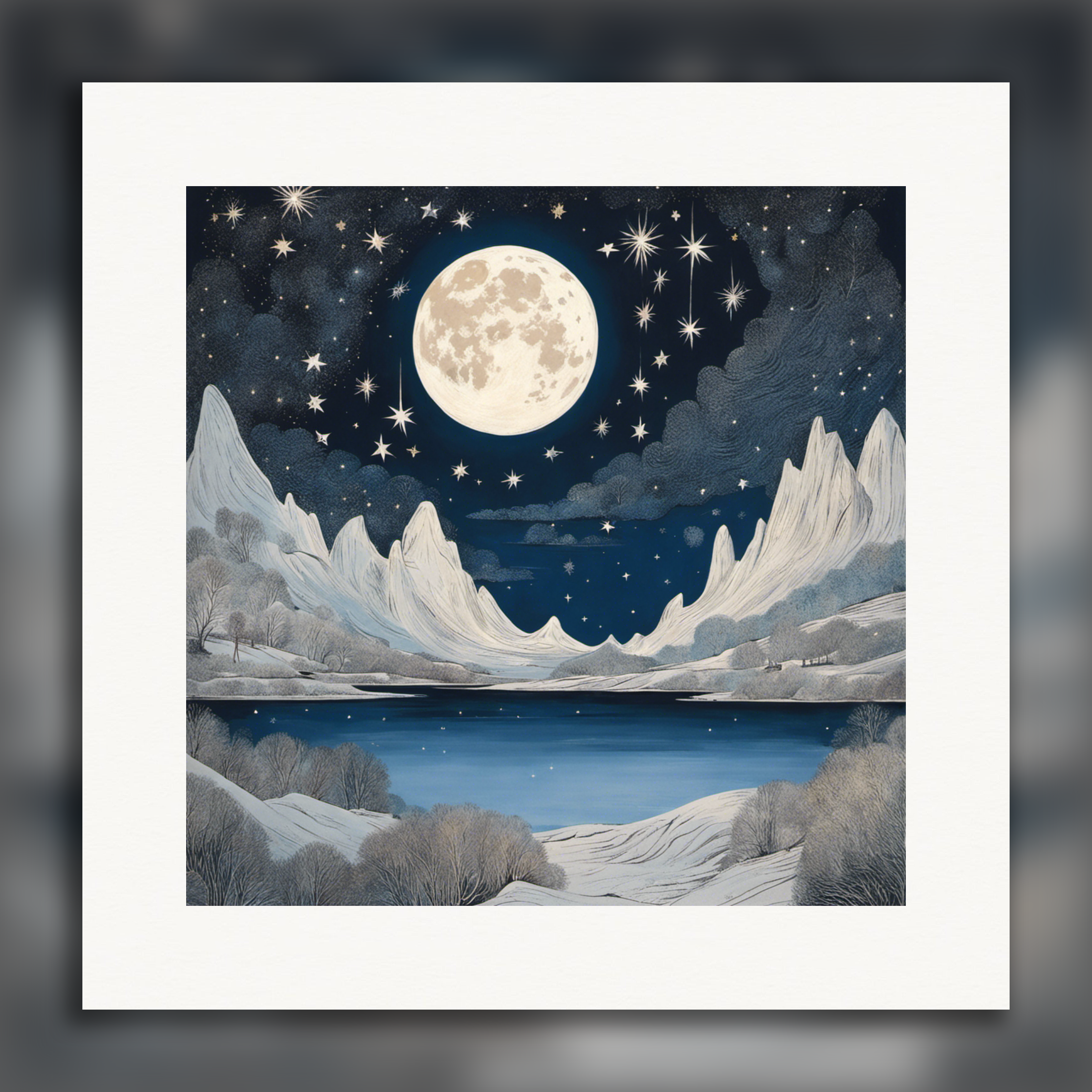 Moomins, Moon and Starry Night Sky - Print