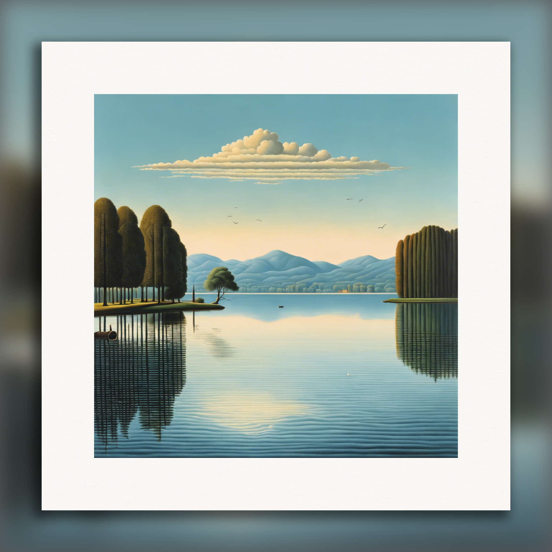 Belgian Surrealism, Reflections on the Lake - Print