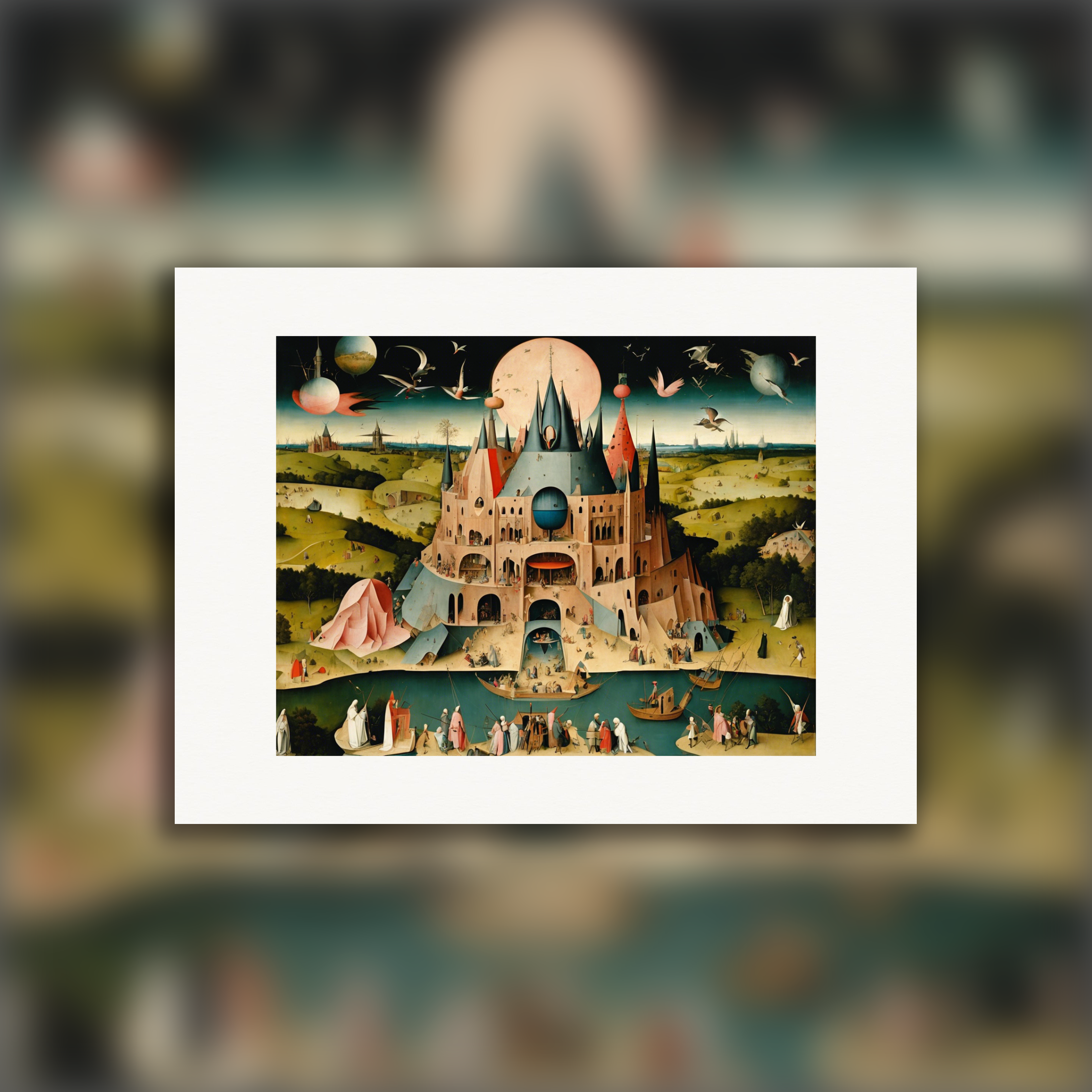 Ethical parables and wild depictions of the afterlife, raw concrete brutalist design – Poster