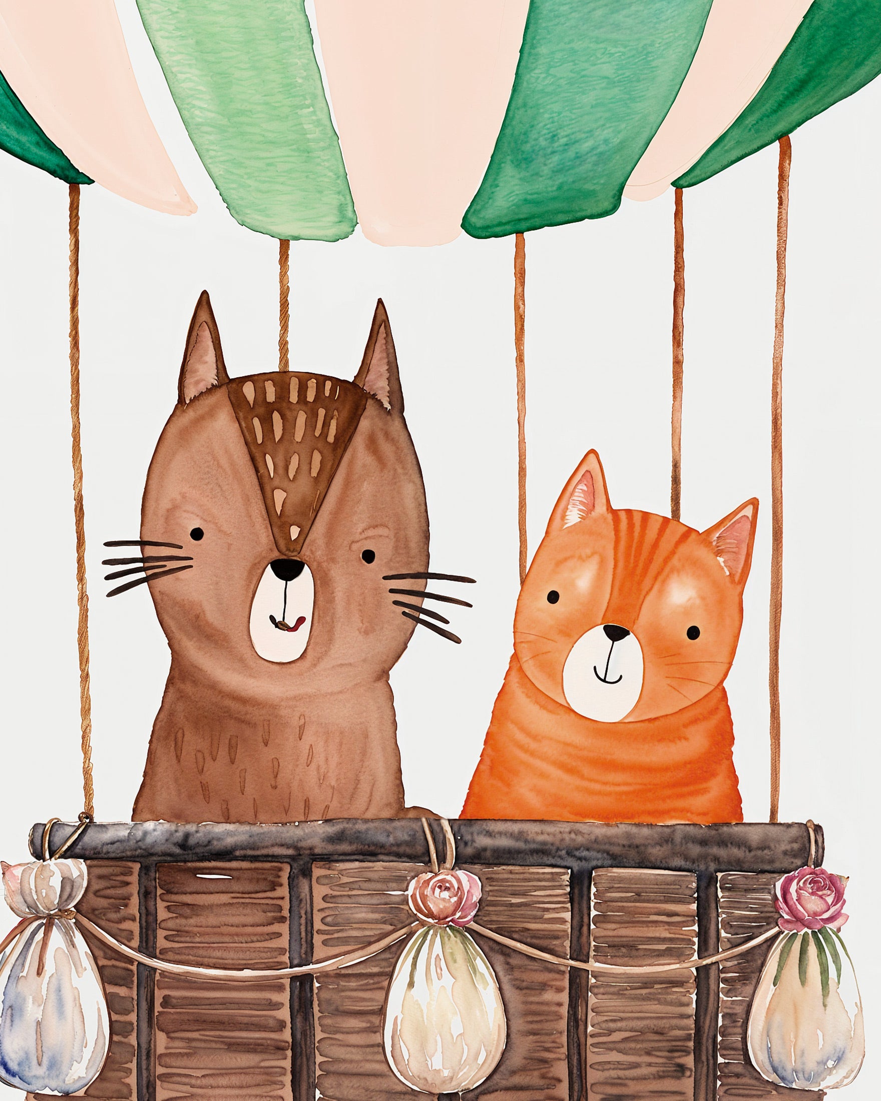 Two moggies cruising in a hot air balloon – Poster