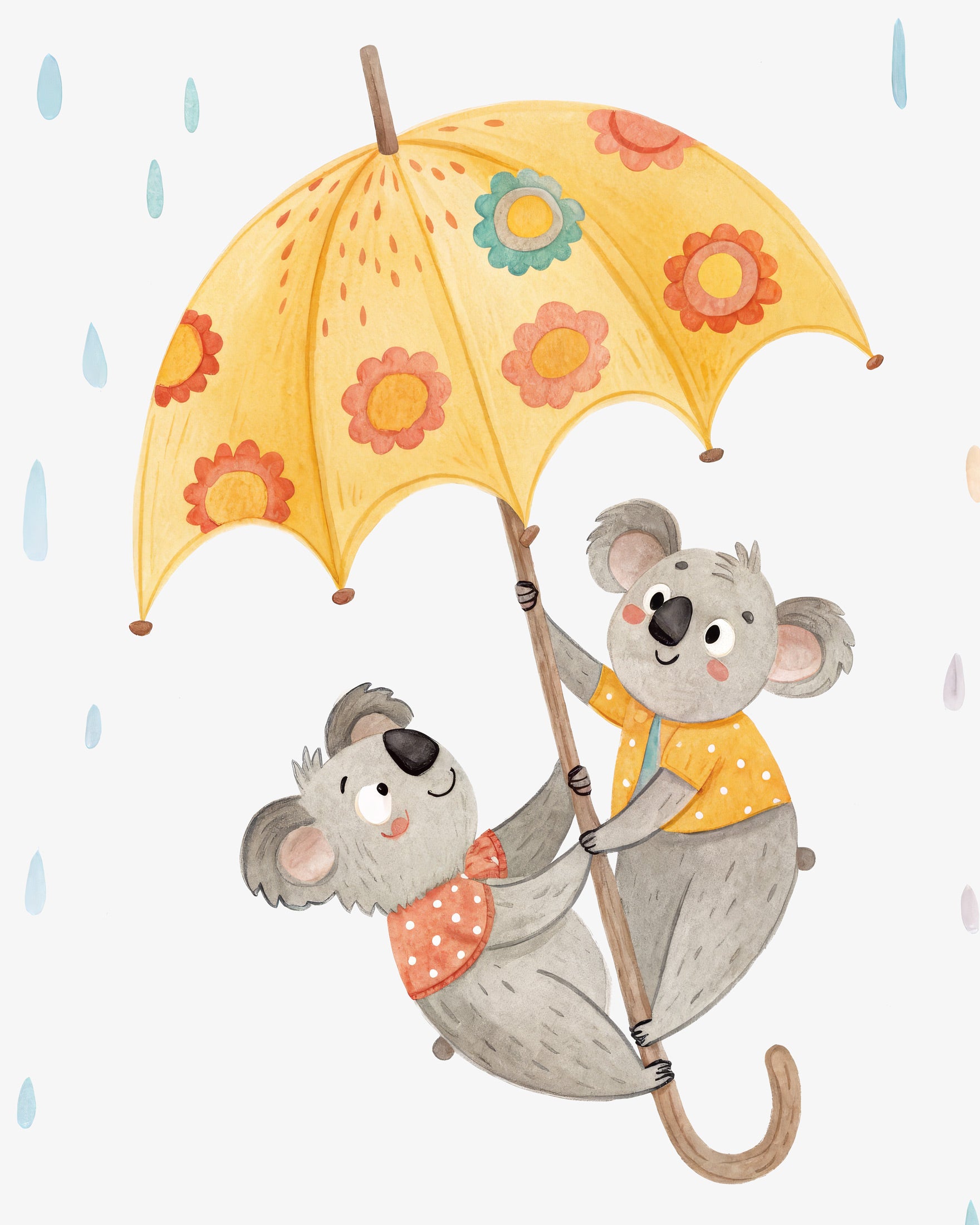 Koalas Under an Umbrella Print – Perfect Kiwi Nursery Wall Décor