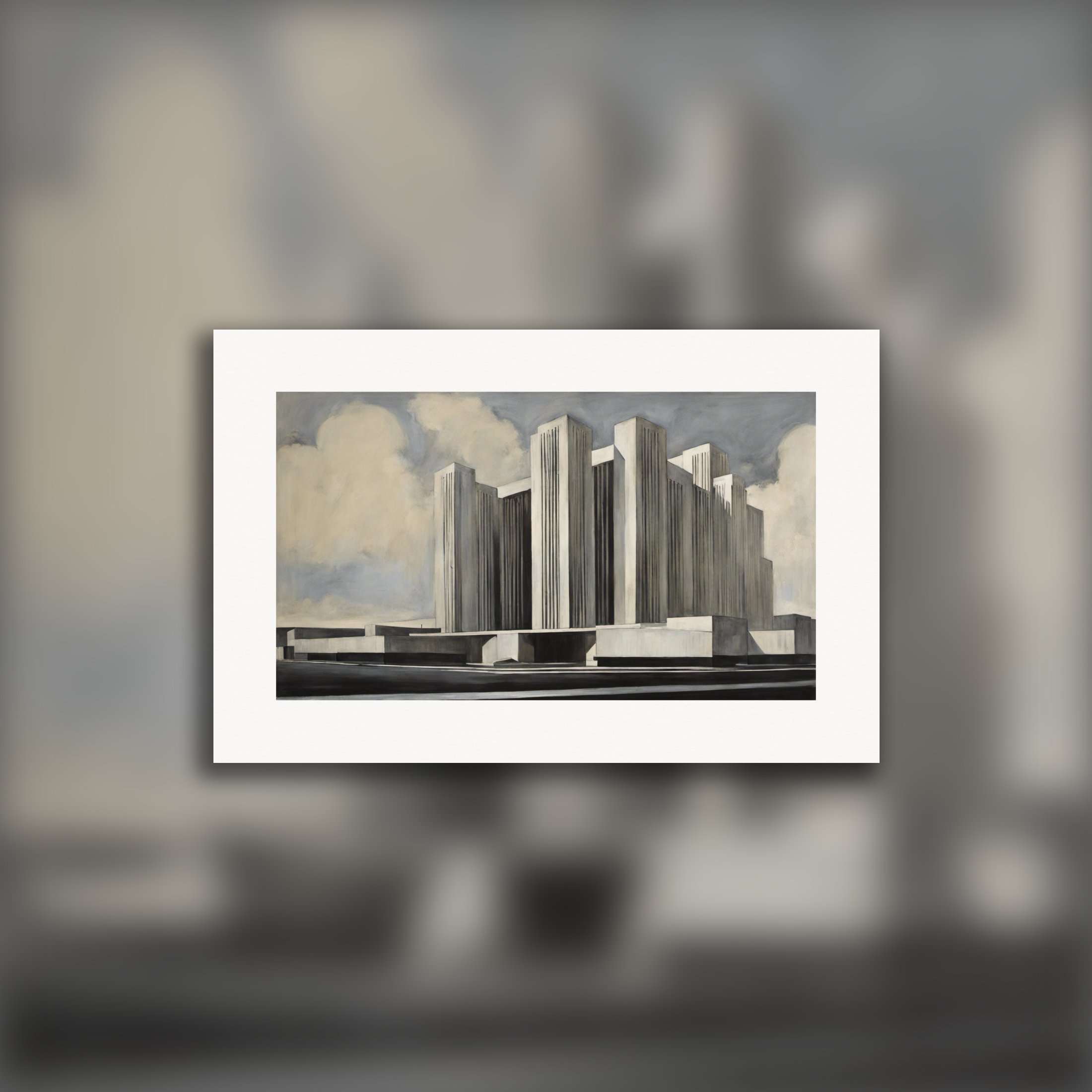 Early 20th-century American androgynous expressionist portraits paired with stark brutalist architecture – Poster