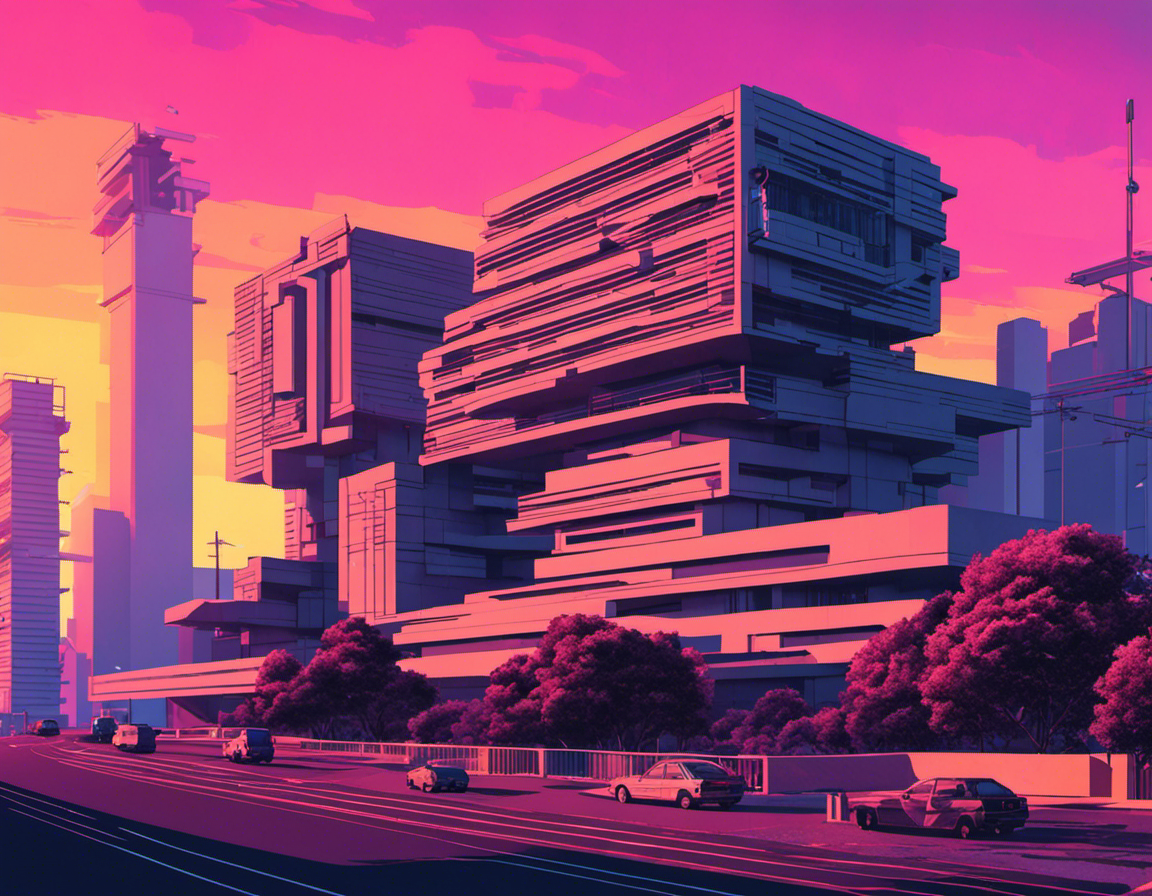 Vaporwave vibes meets bold brutalist builds – Poster