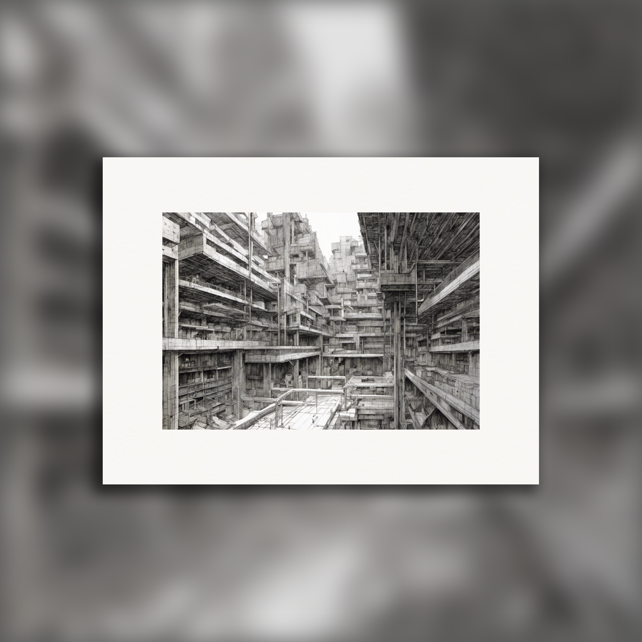 Modern black cyberpunk manga cityscape, skyscrapers – Poster