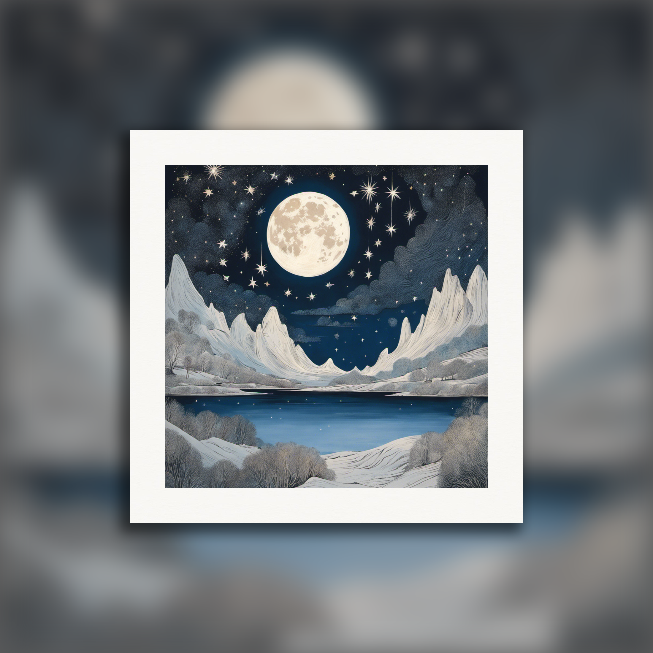 Moomins, Moon and Starry Night Sky - Print