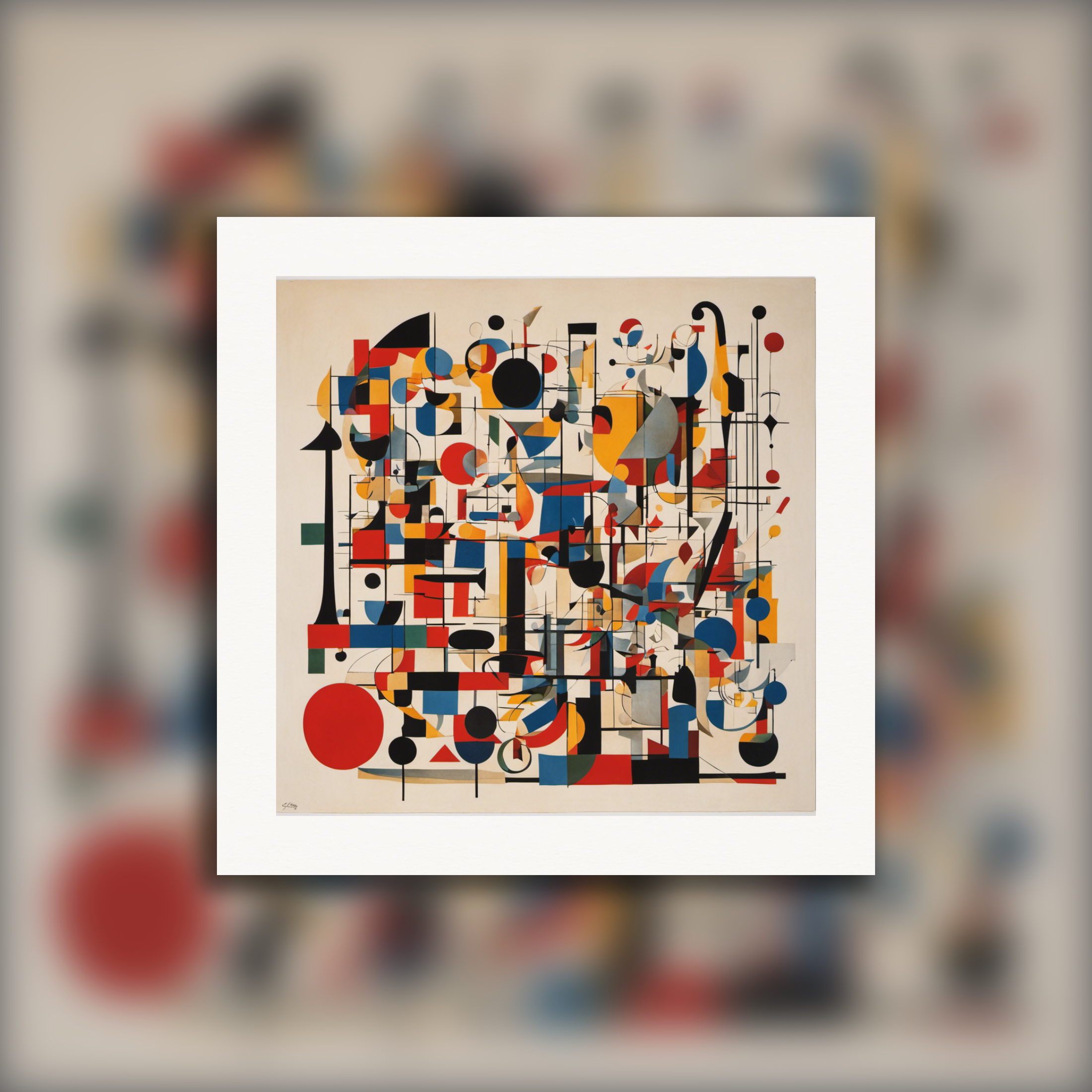 Lines and geometric shapes with floating forms, fun abstract artwork – Poster