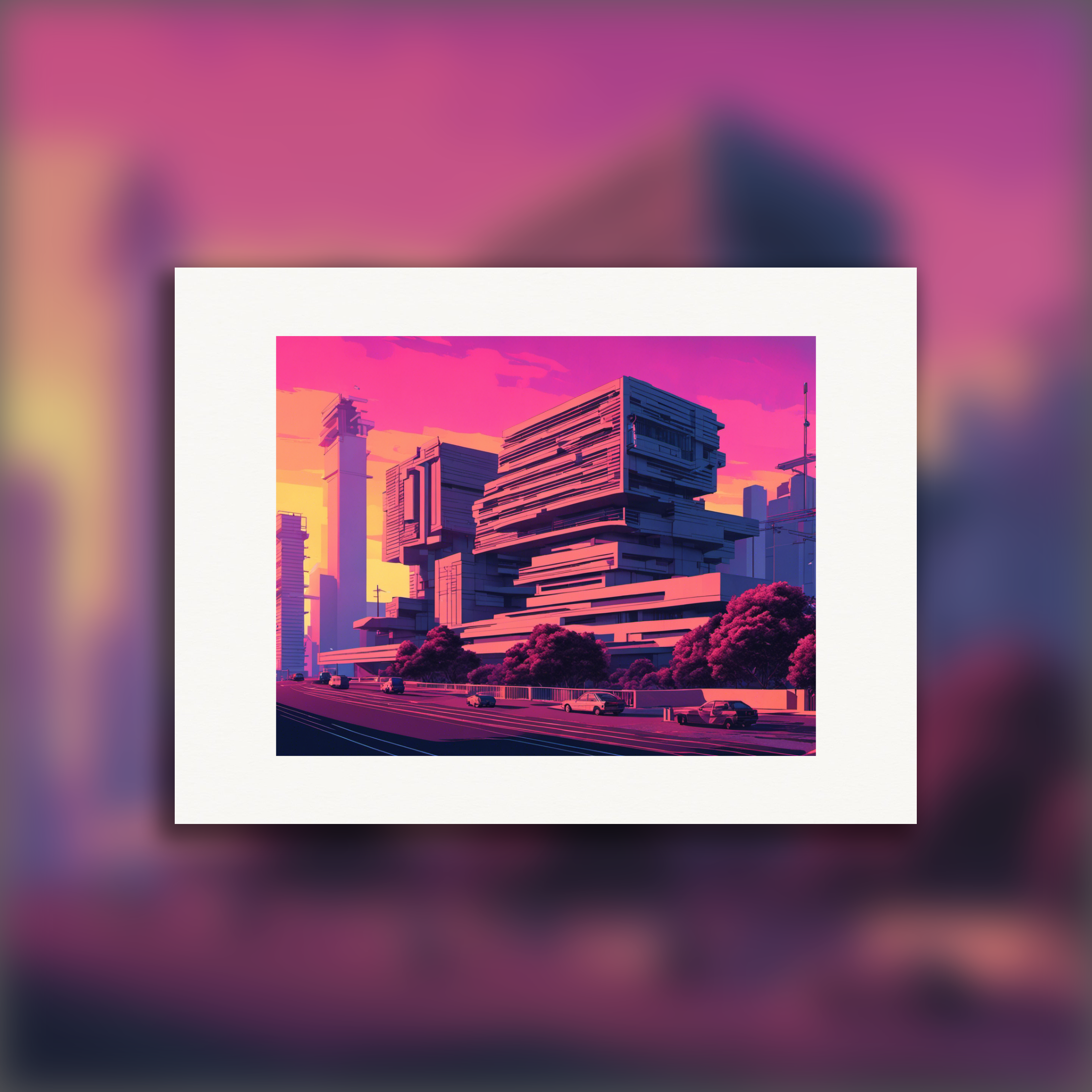 Vaporwave vibes meets bold brutalist builds – Poster