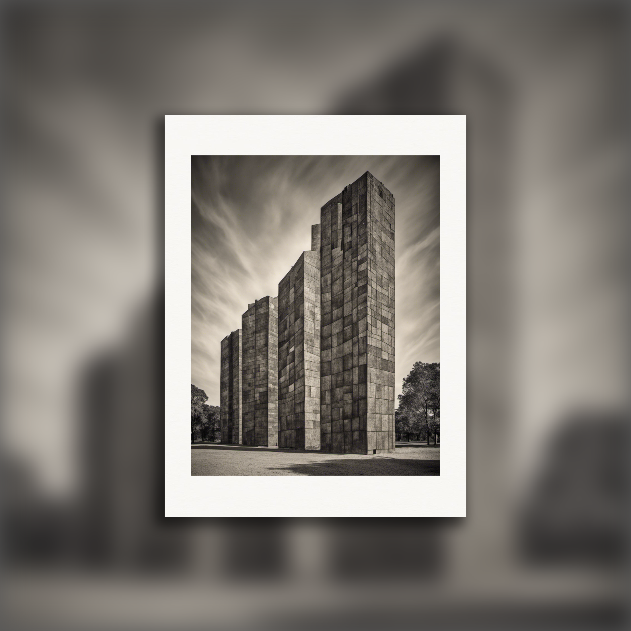 Abstract designs featuring imaginative forms, rugged brutalist architecture – Poster