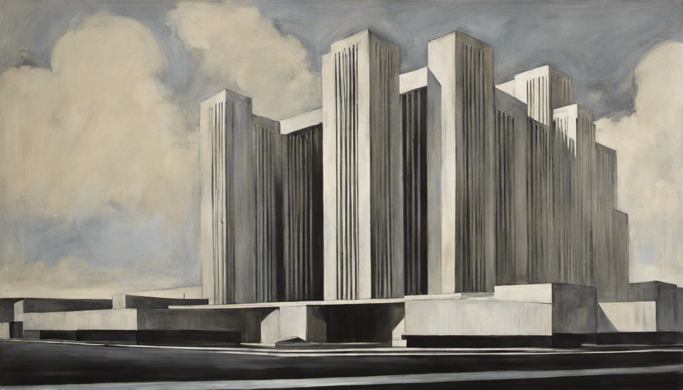 Early 20th-century American androgynous expressionist portraits paired with stark brutalist architecture – Poster