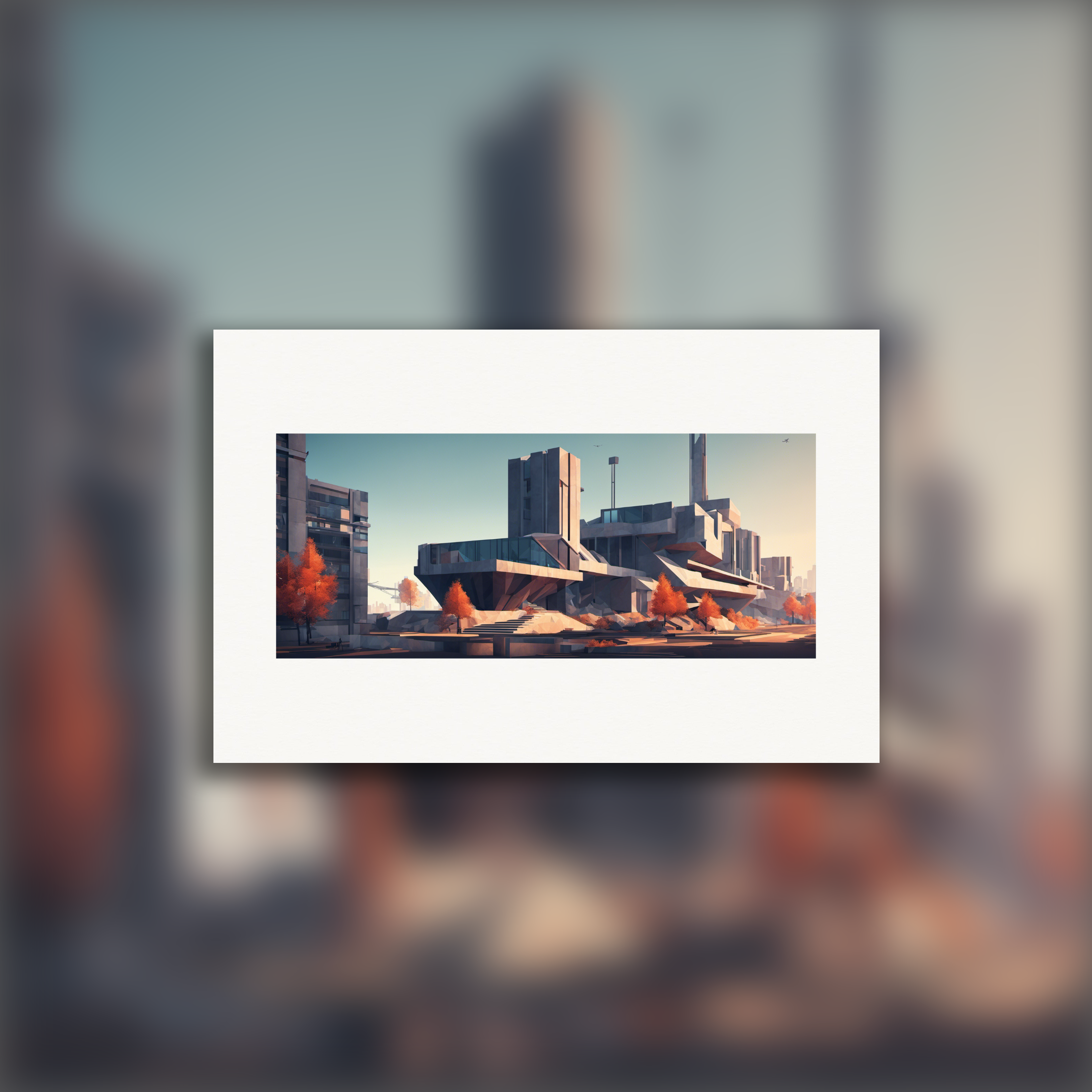 Low-poly, brutalist future cityscape – Poster print