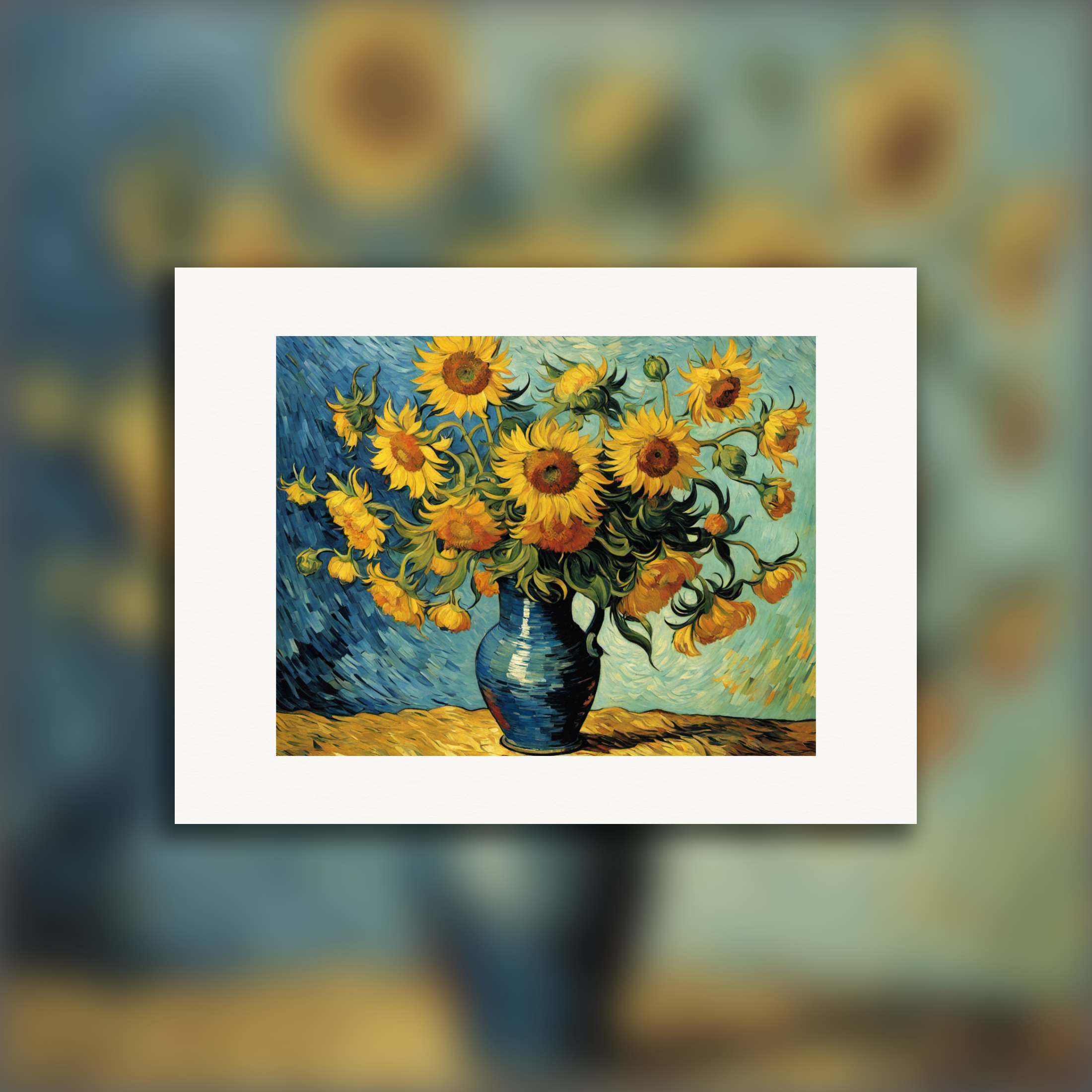Artwork showcasing the fiery clash of nature’s wild spirit and human feeling, featuring sunflowers – Poster