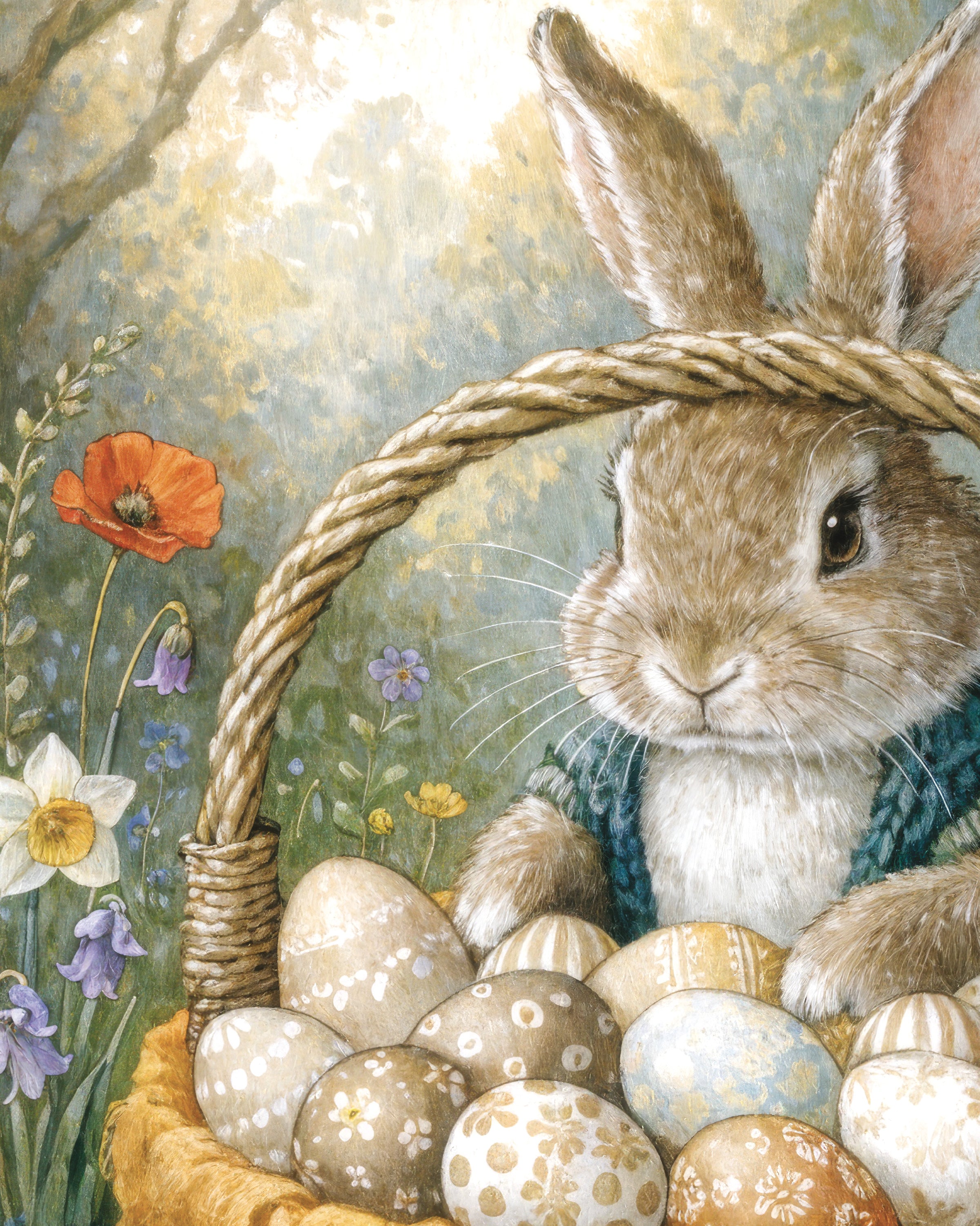Easter Bunny Basket with Painted Eggs Poster
