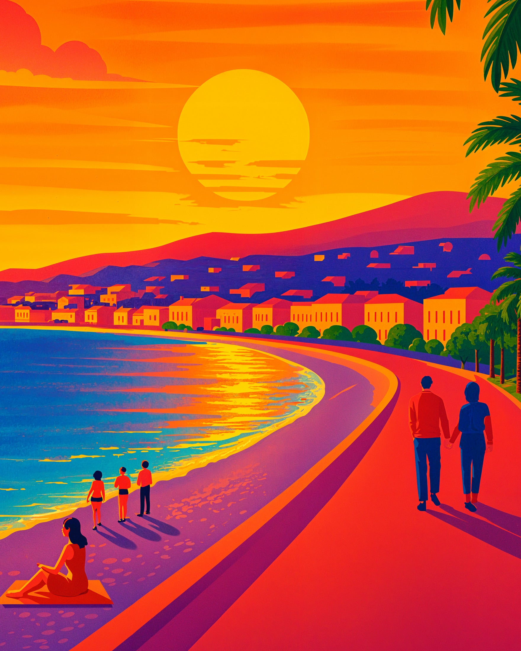 Sunset Walk in Nice, France – Promenade des Anglais Poster