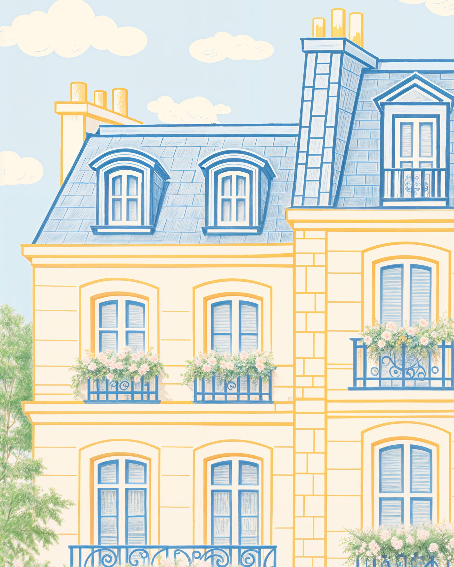 Paris Façade Print – Stylish Soft-Toned Artwork