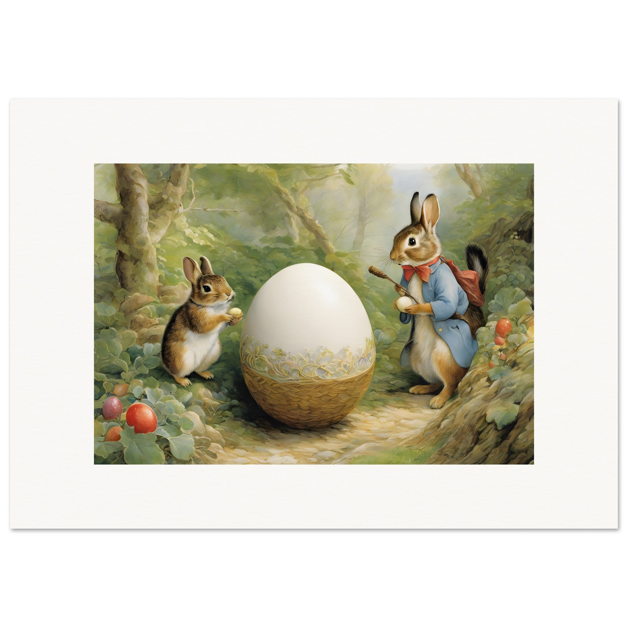 Easter print, delightful yarns, gentle Kiwi watercolours, bunnies and eggs