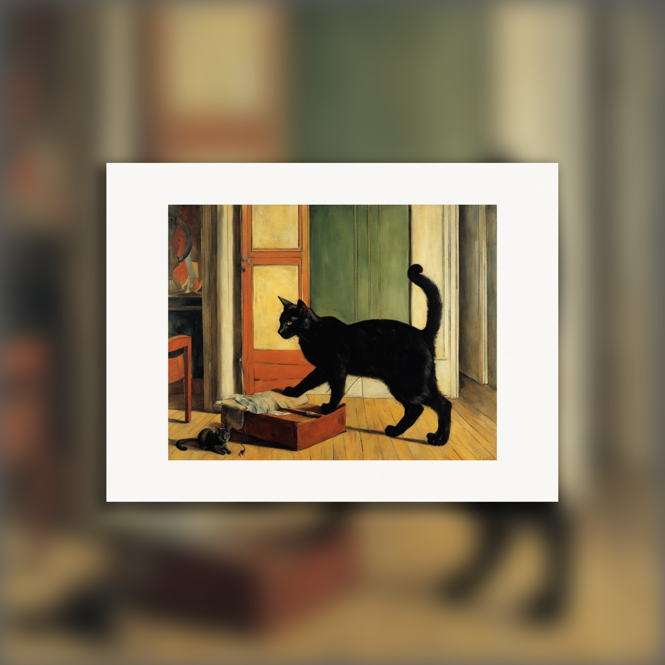 French figurative art featuring a cheeky cat – Poster