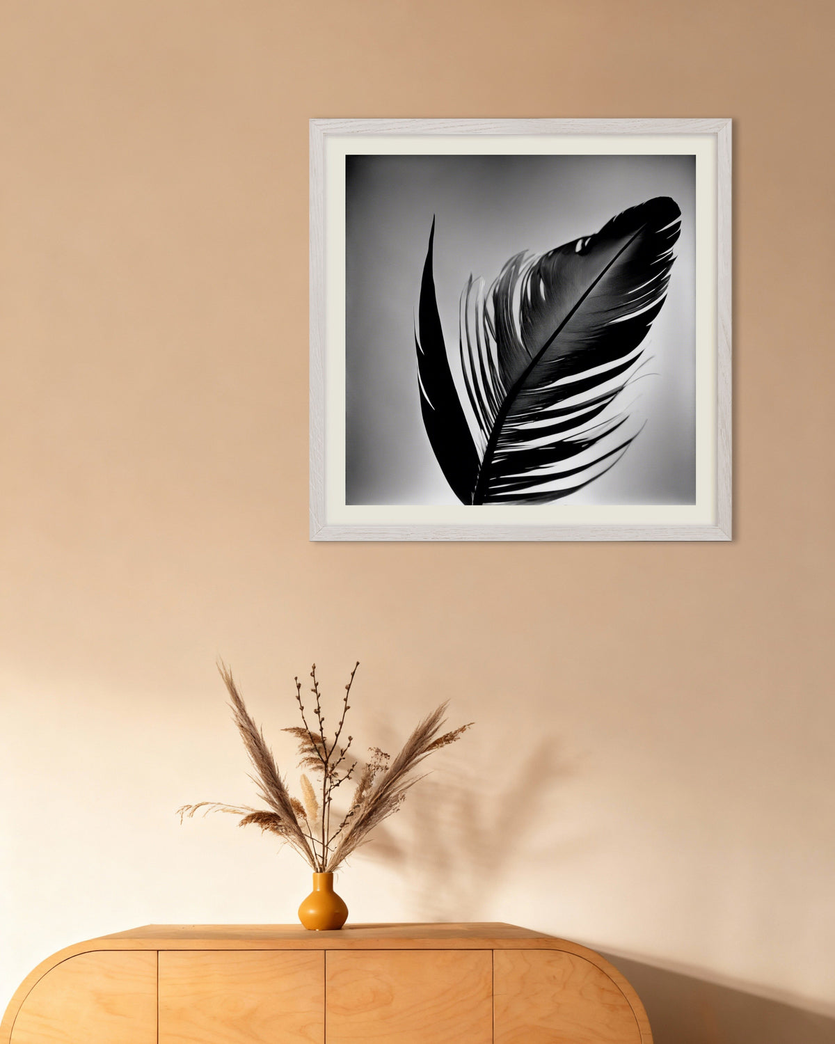 Poster of Abstract photographs based on elements of nature and geometric patterns, Feather - Poster, with white wooden frame