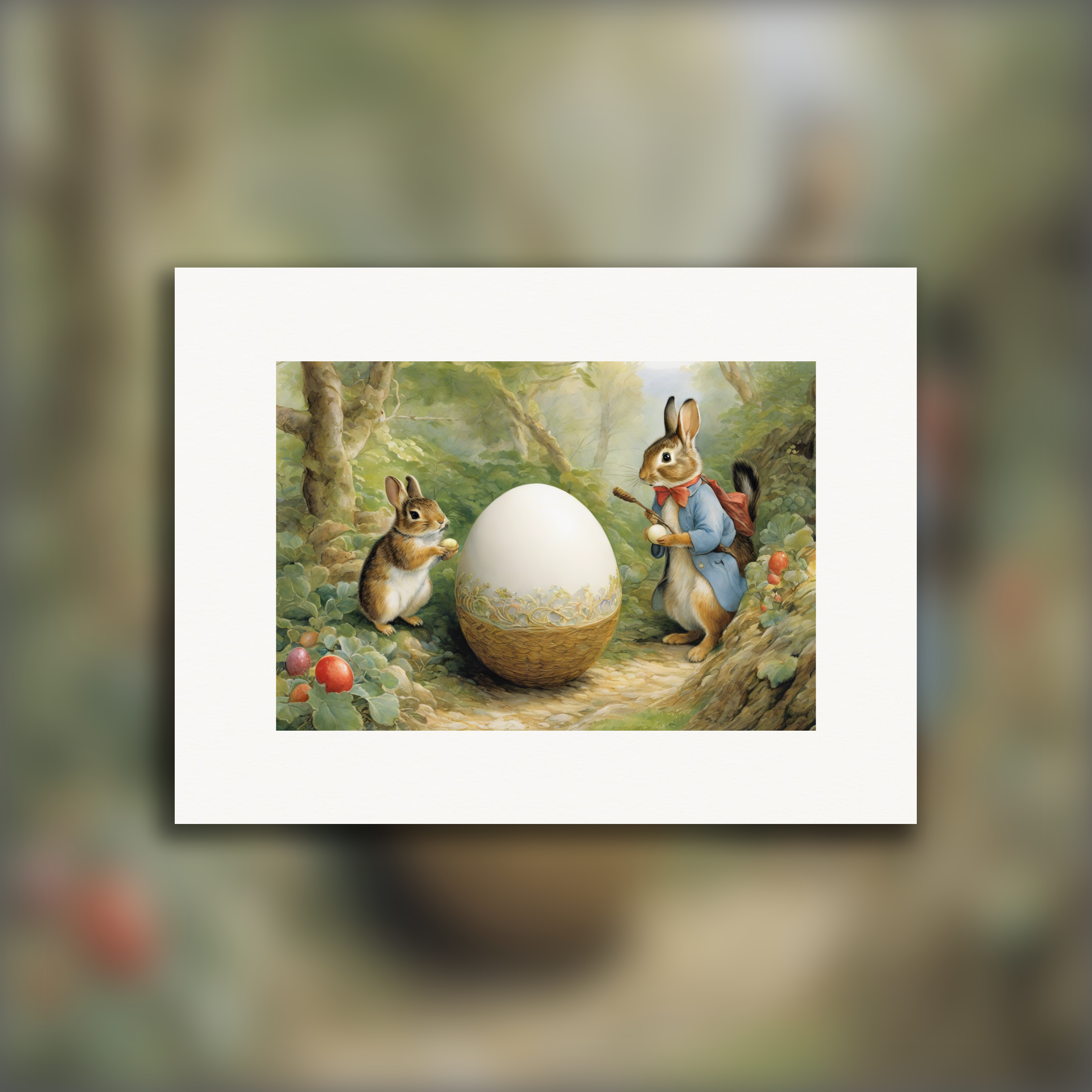 Easter print, delightful yarns, gentle Kiwi watercolours, bunnies and eggs