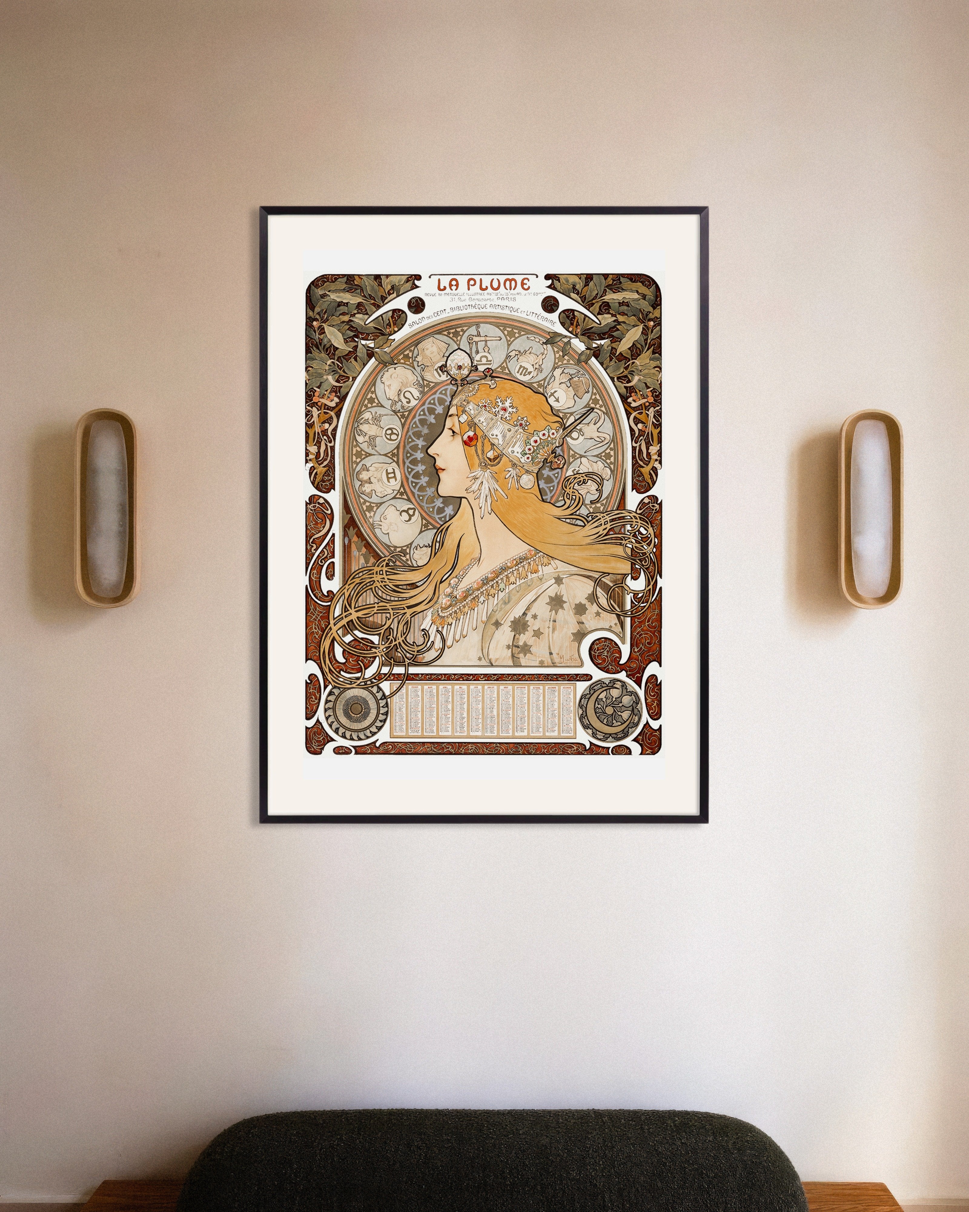 Poster of Alfons Mucha, Zodiaque or La Plume (ca. 1896–1897) - Print, with metal frame