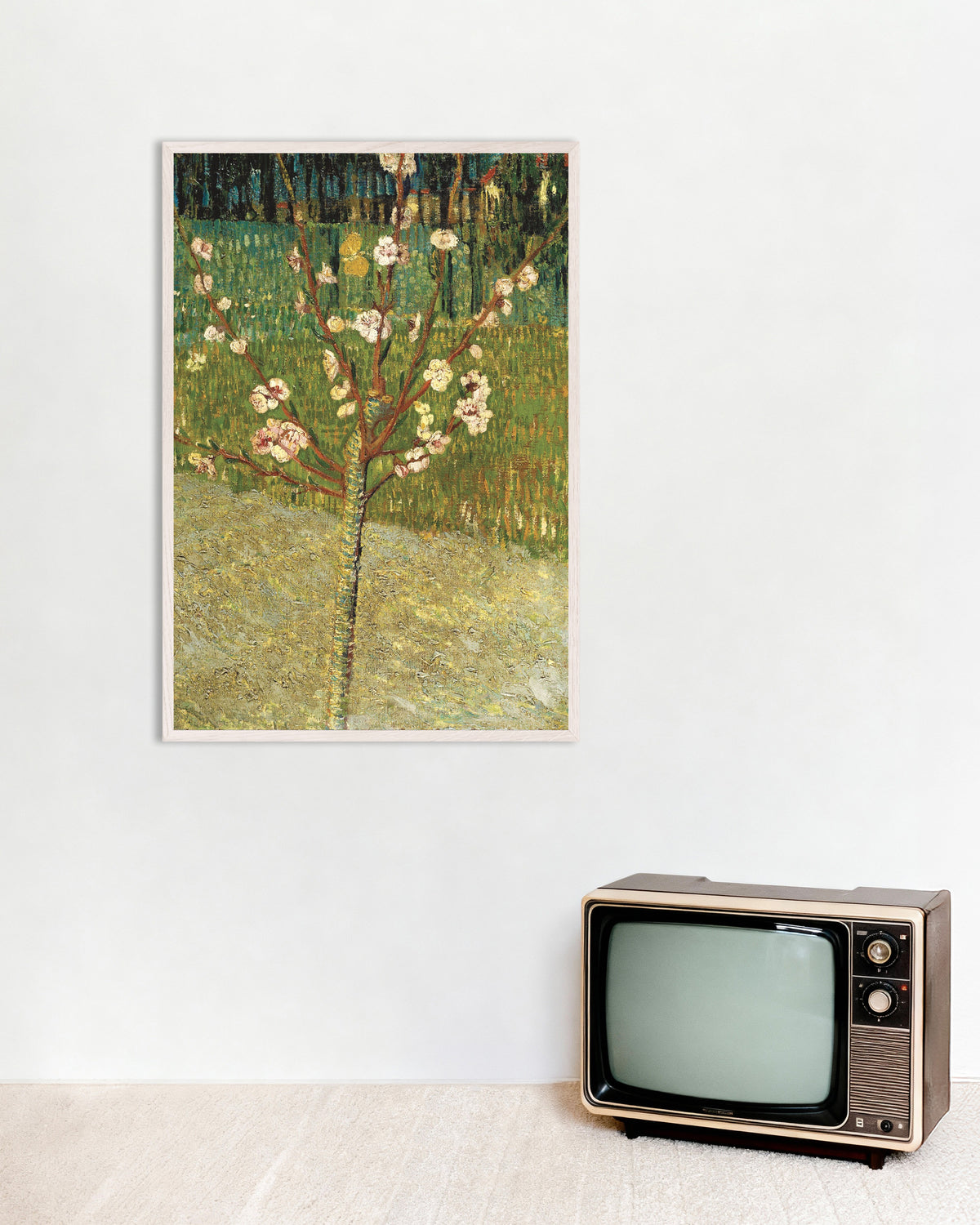 Poster of Almond Tree in Blossom (1888) by Vincent van Gogh, with white wooden frame