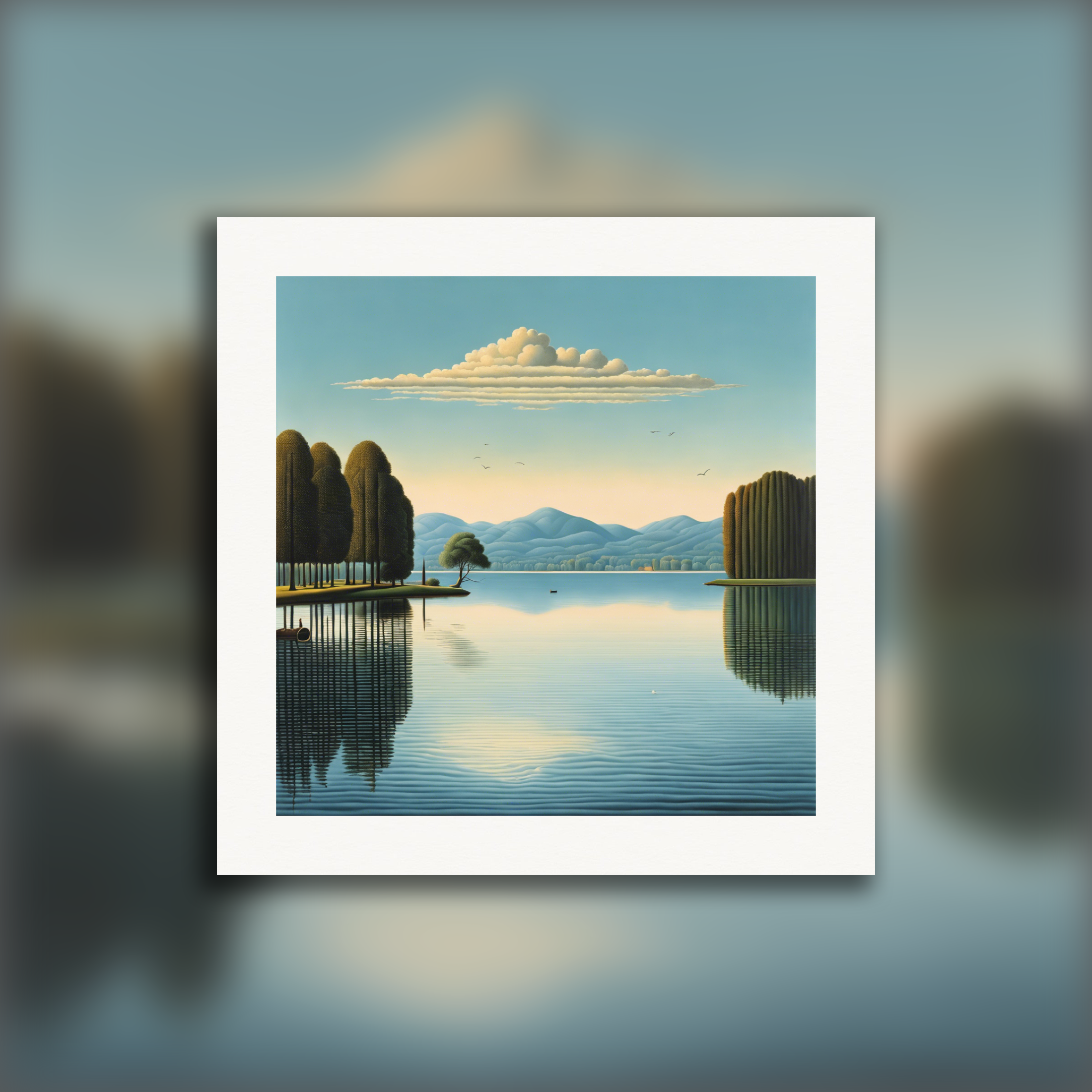 Belgian Surrealism, Reflections on the Lake - Print
