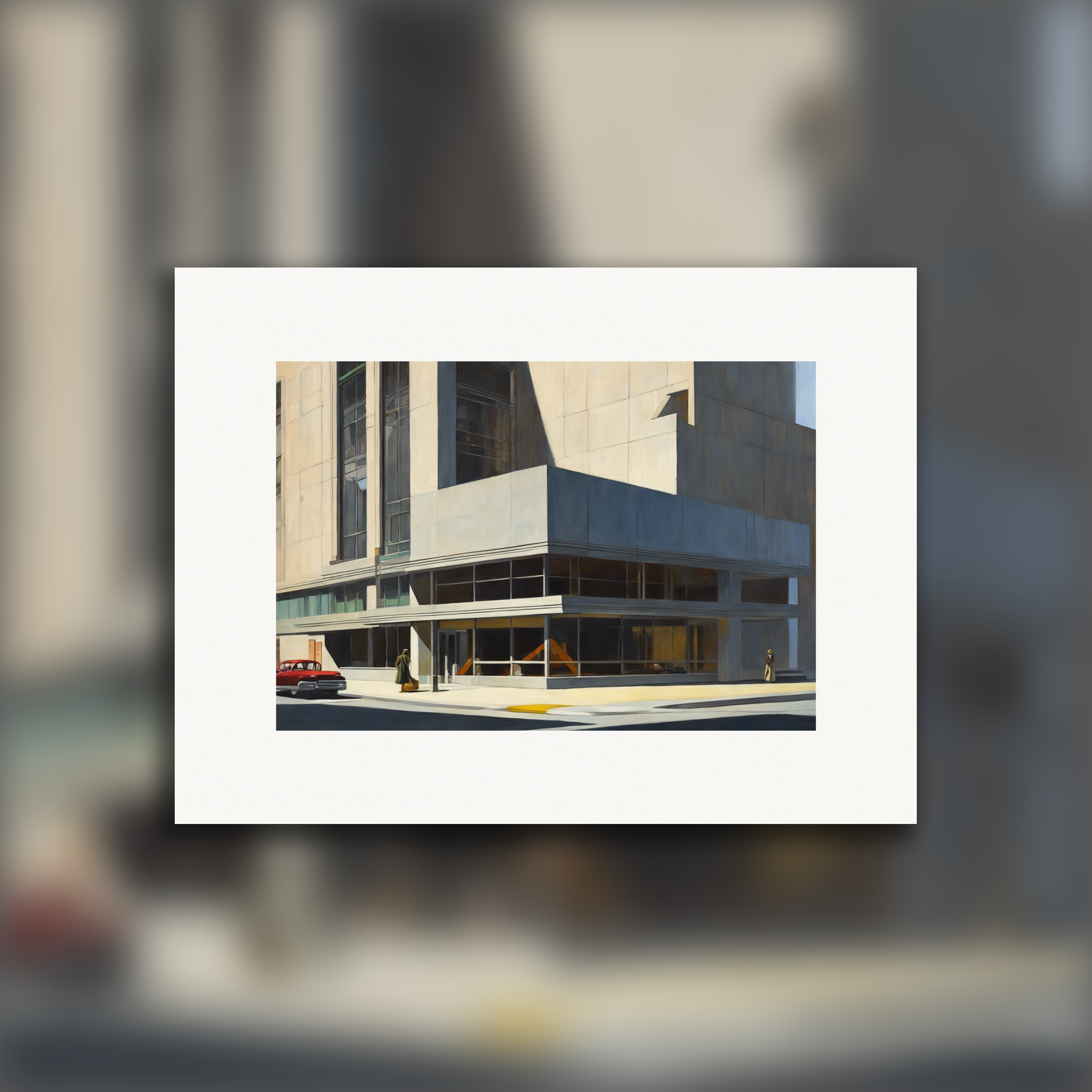 Realistic American painting of the 20th century, brutalist architecture - Poster