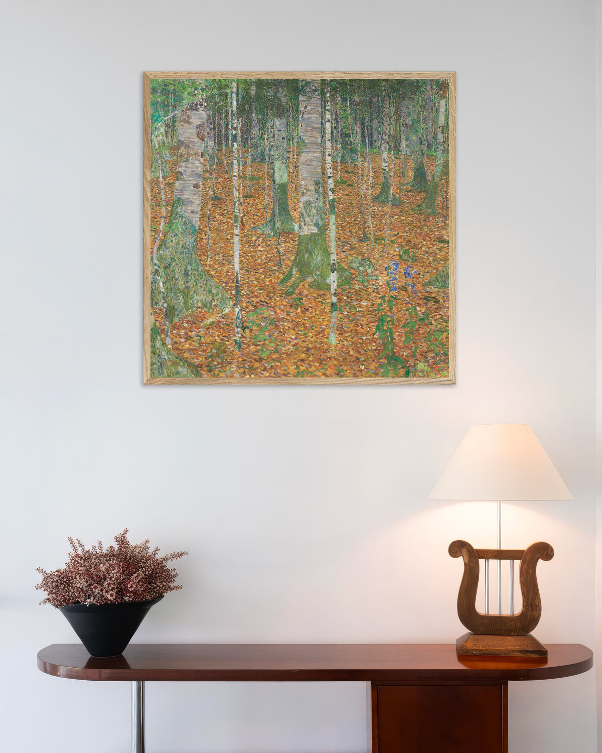 Poster of Birch Forest (1903) by Gustav Klimt, with natural wooden frame