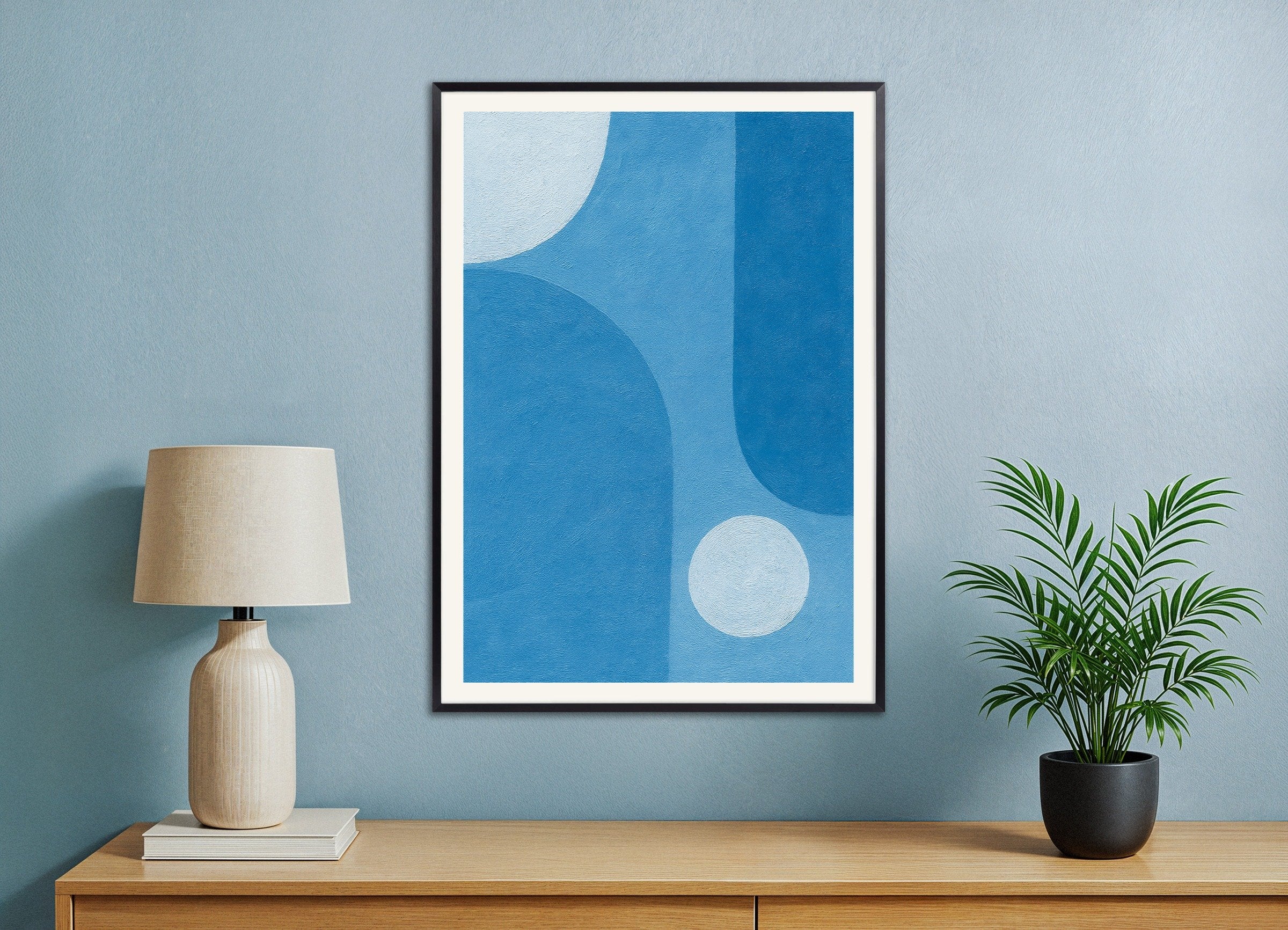 Poster of Blue Atmosphere – abstract blue shapes poster, with metal frame