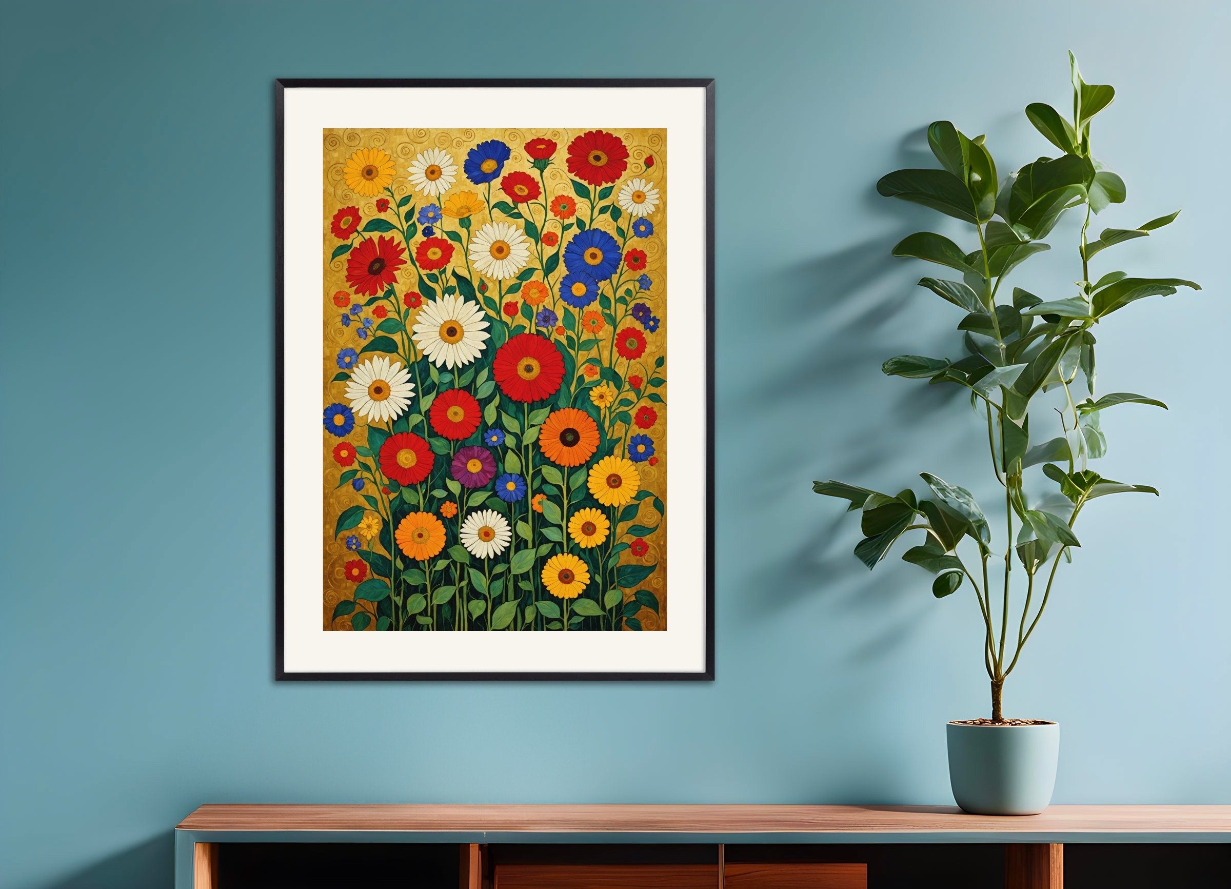 Poster of Bouquet of colorful flowers, with metal frame