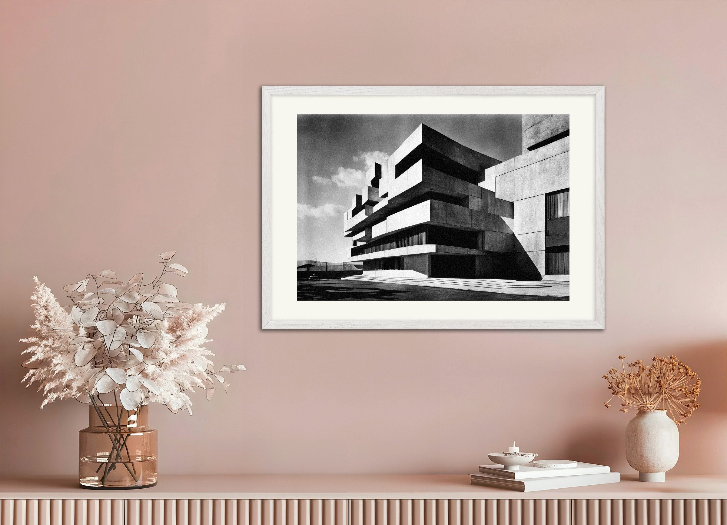 Poster of Brutalist architecture poster – Modern concrete design, with white wooden frame