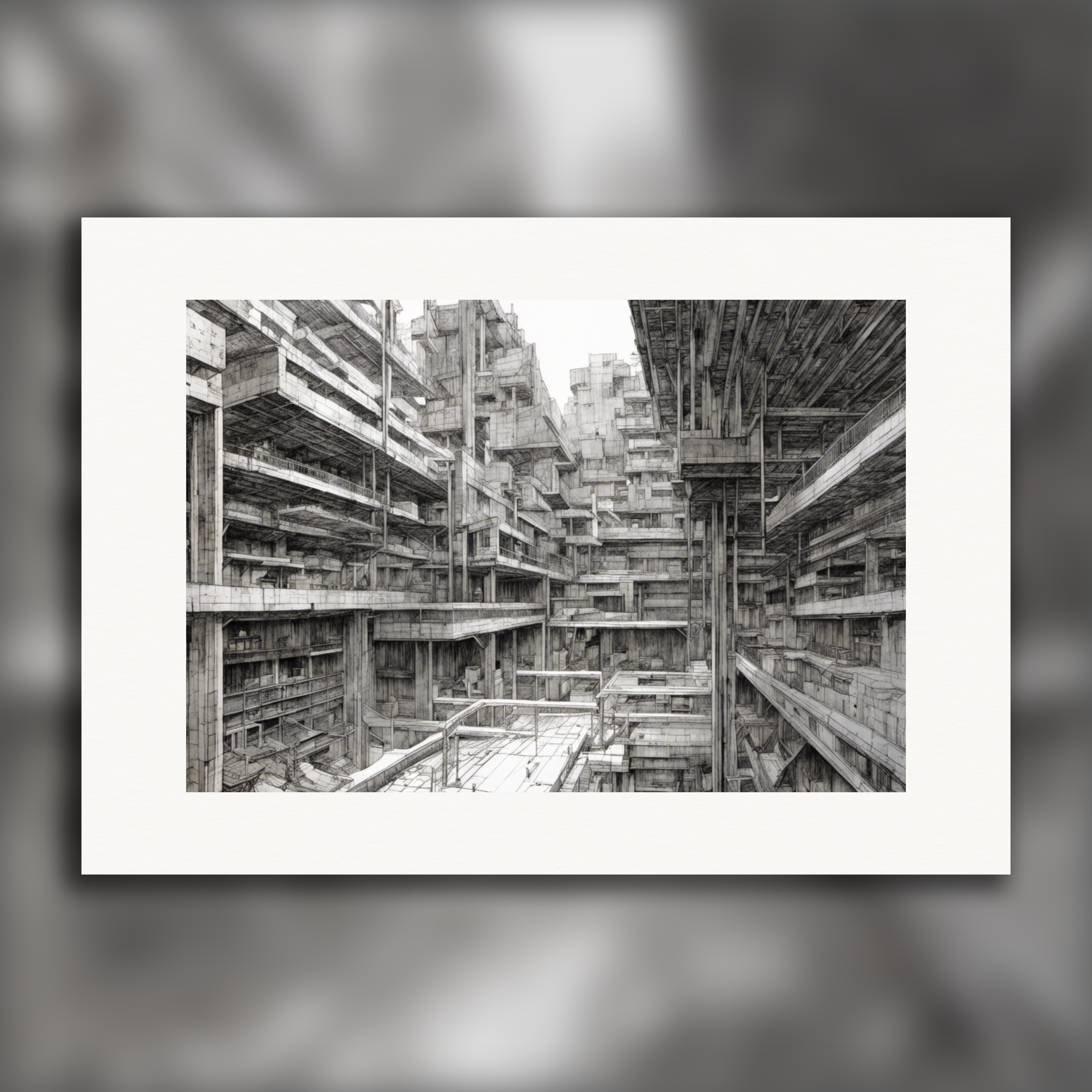 Modern black cyberpunk manga cityscape, skyscrapers – Poster