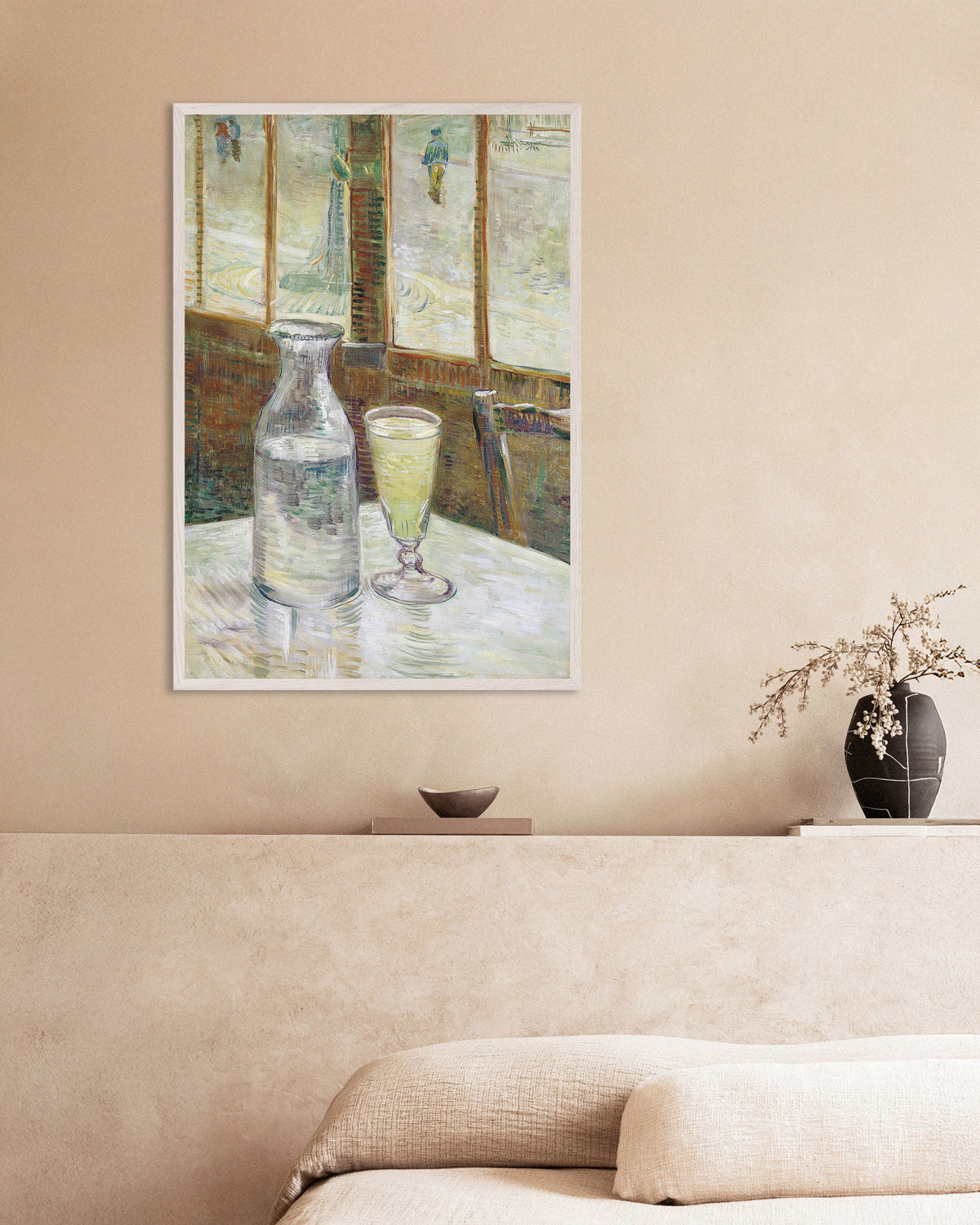 Poster of Café Table with Absinthe (1887) by Vincent van Gogh, with white wooden frame