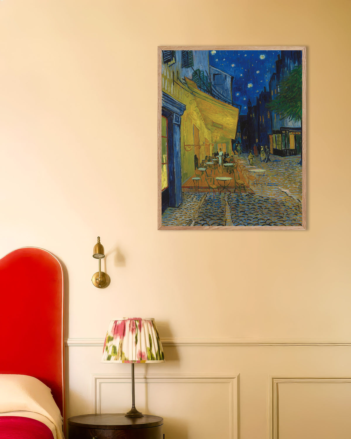 Poster of Café Terrace at Night (1888) by Vincent van Gogh, with natural wooden frame