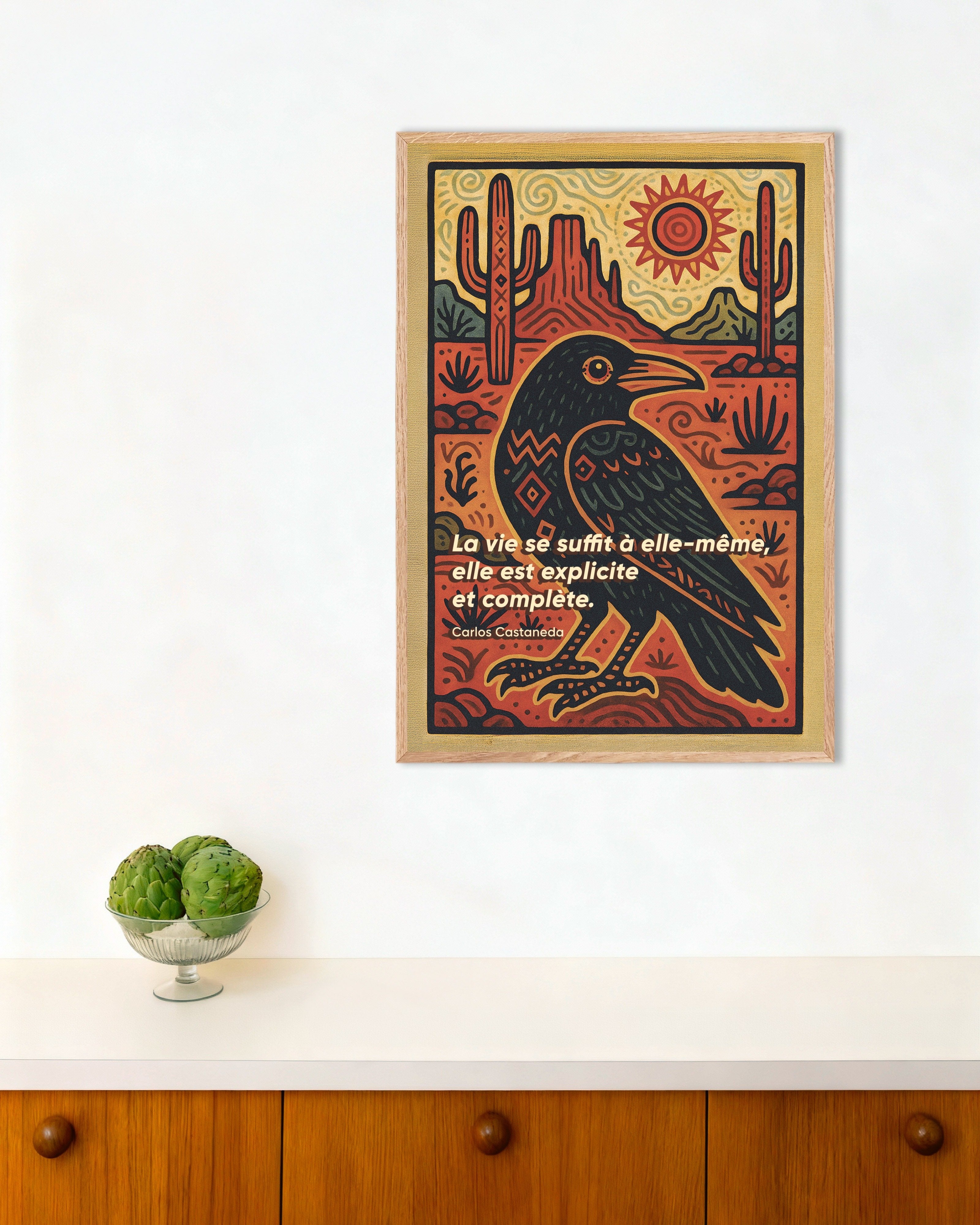 Poster of Carlos Castaneda Quote Art Print - Journey to Ixtlan: The Lessons of Don Juan, french, with natural wooden frame