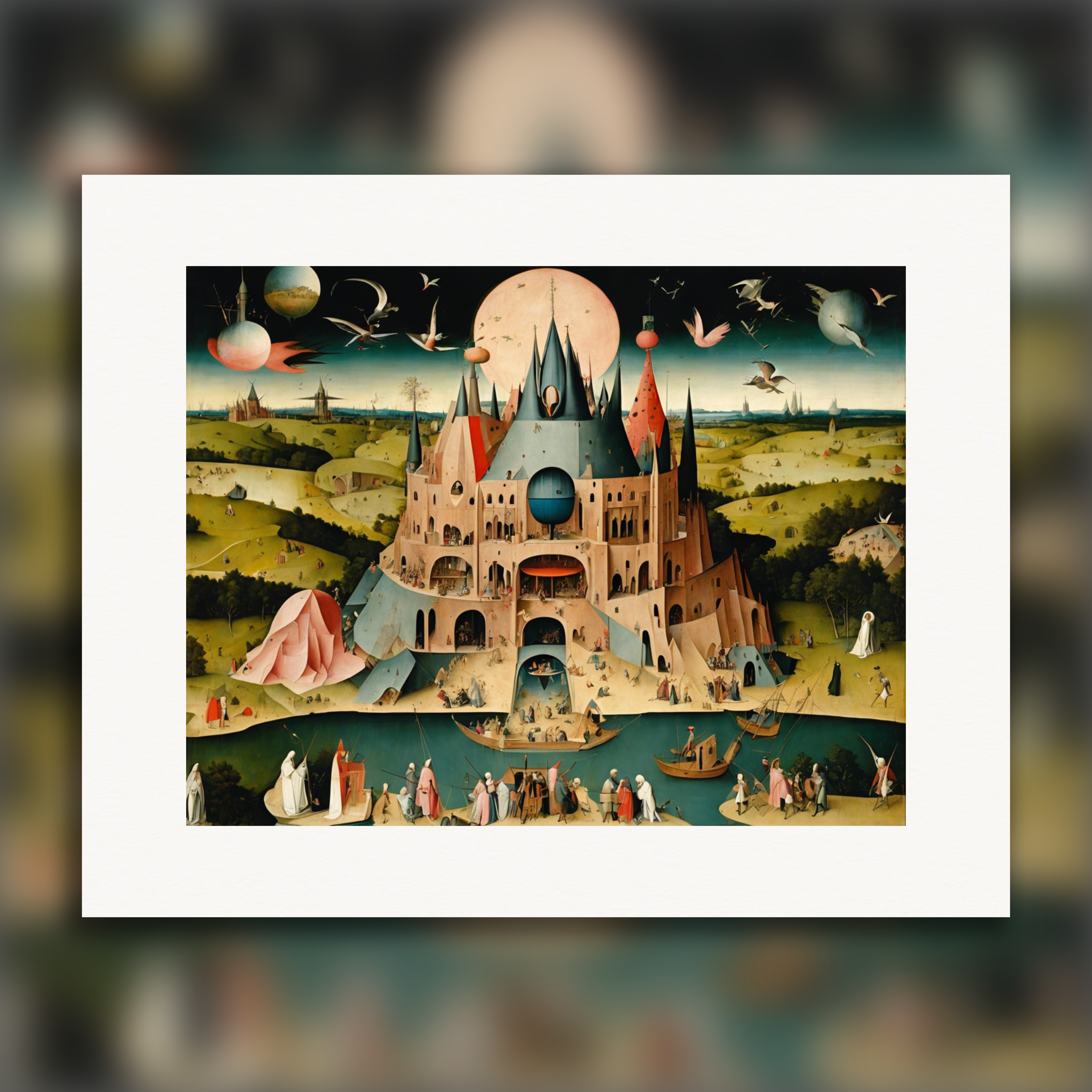 Ethical parables and wild depictions of the afterlife, raw concrete brutalist design – Poster