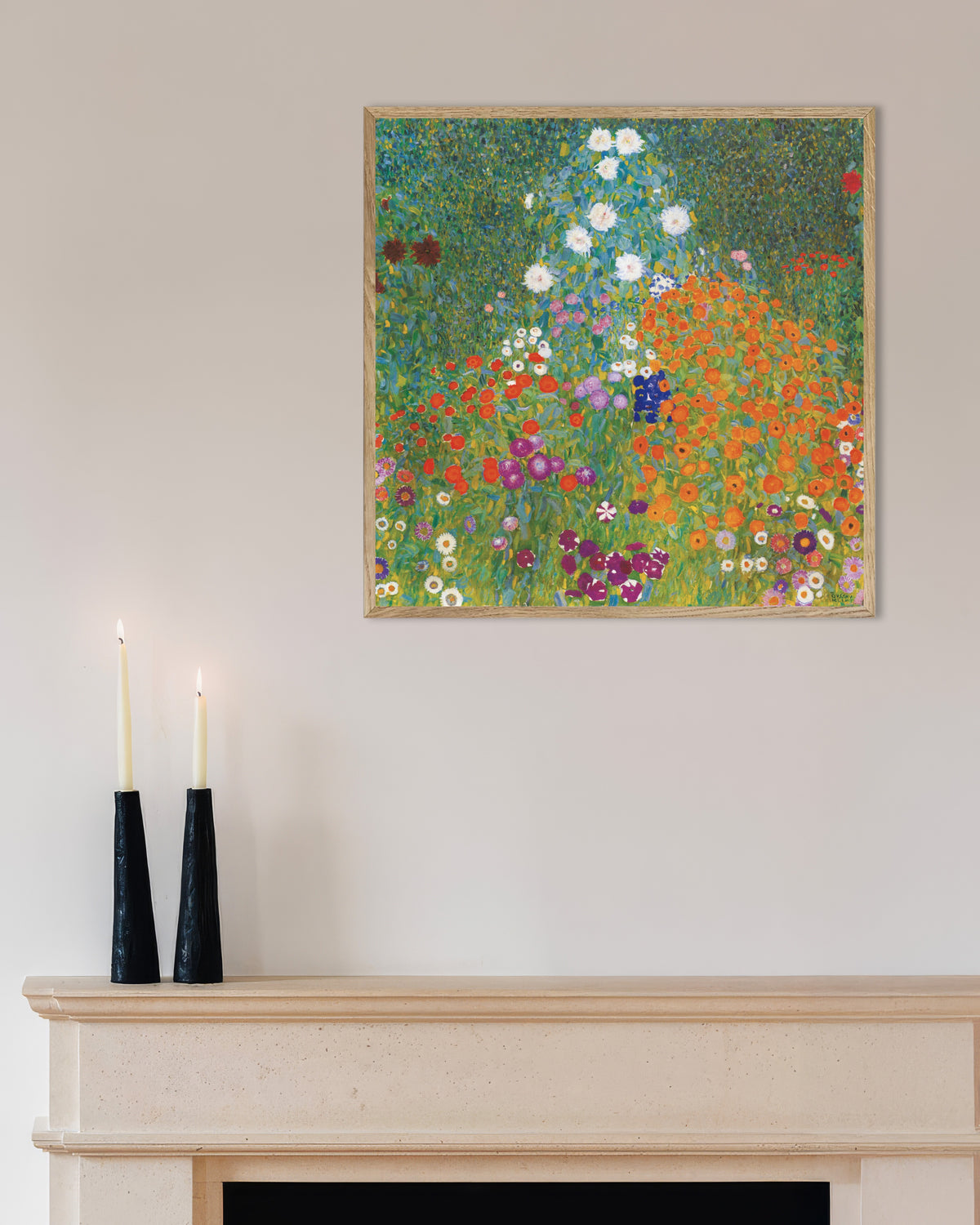Poster of Cottage Garden (1905–1907) by Gustav Klimt, with natural wooden frame