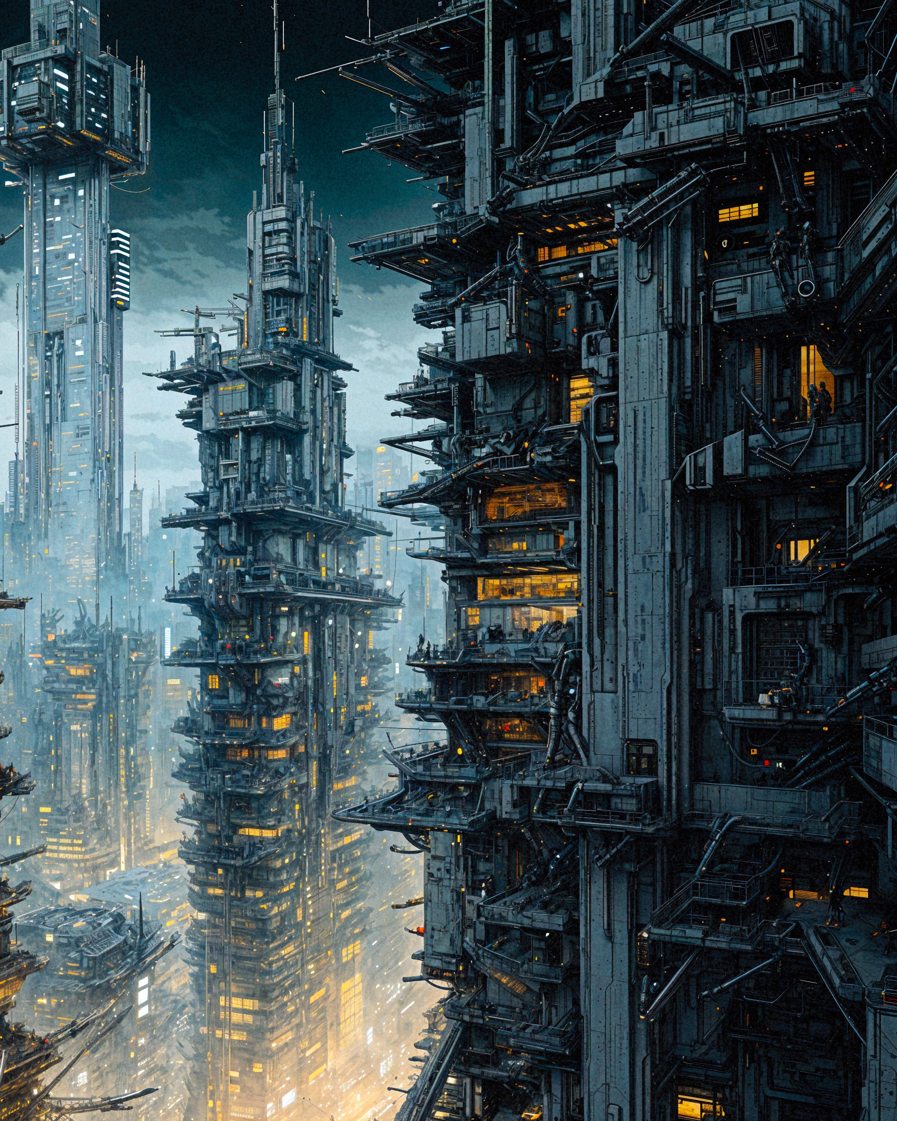Futuristic cityscape under the night sky, sci-fi style – Poster
