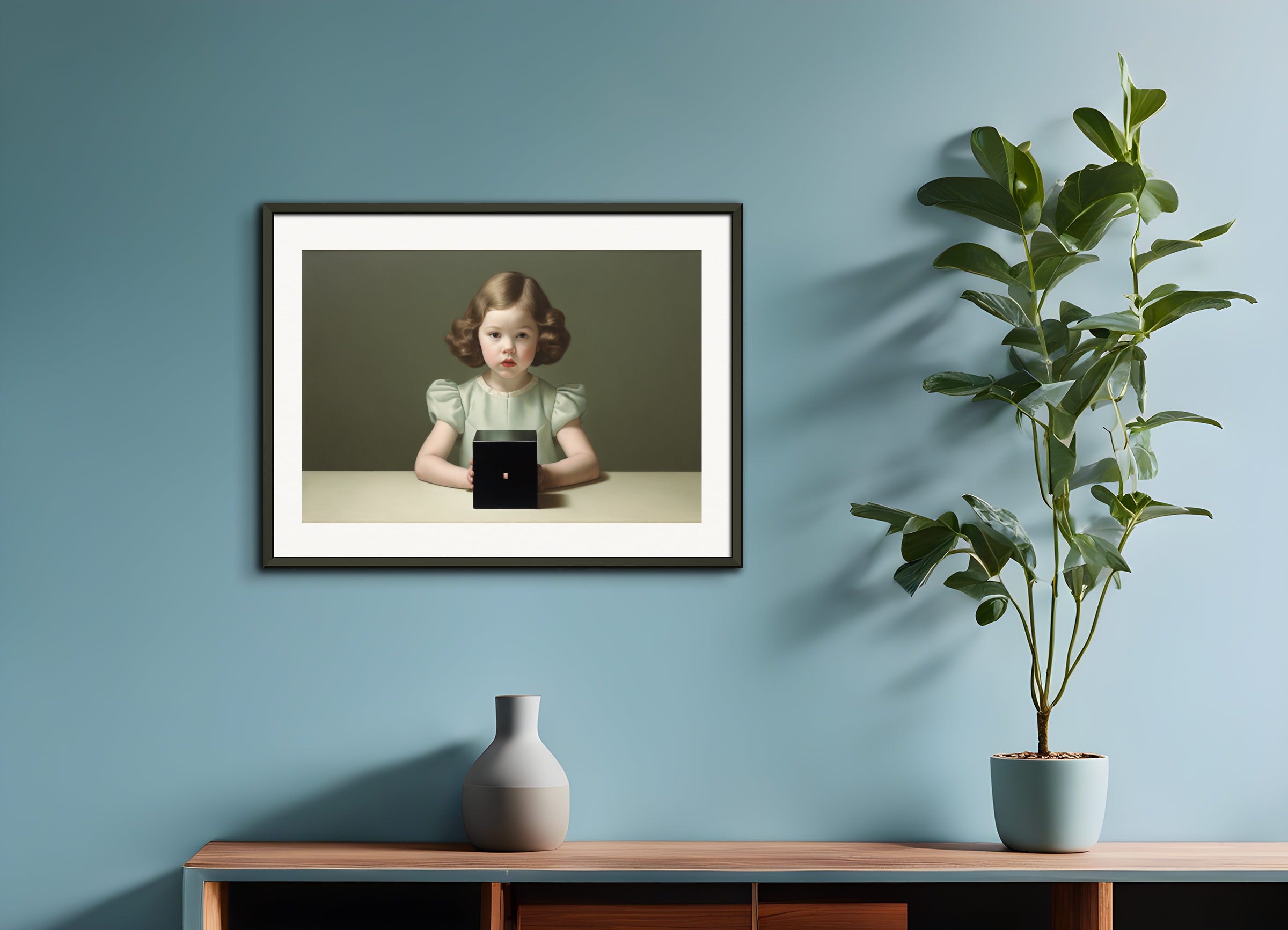 Poster with metal frame: Formal portraits of children with aristocratic rigidity,