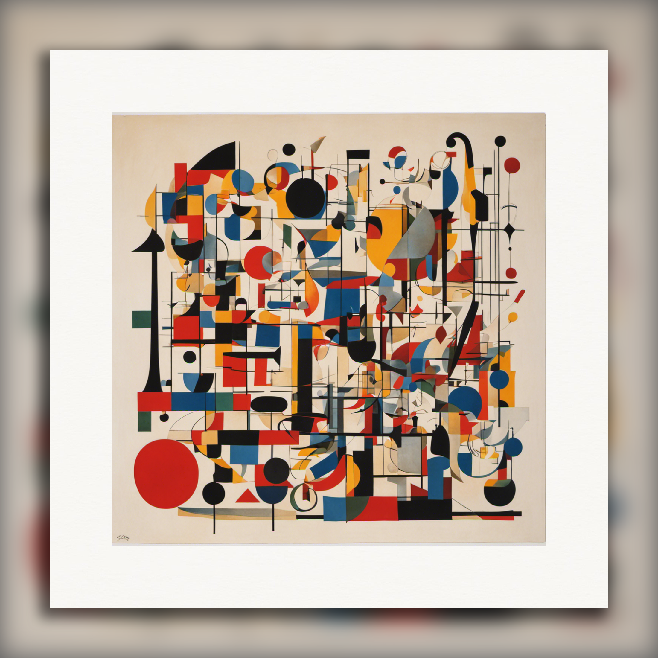 Lines and geometric shapes with floating forms, fun abstract artwork – Poster