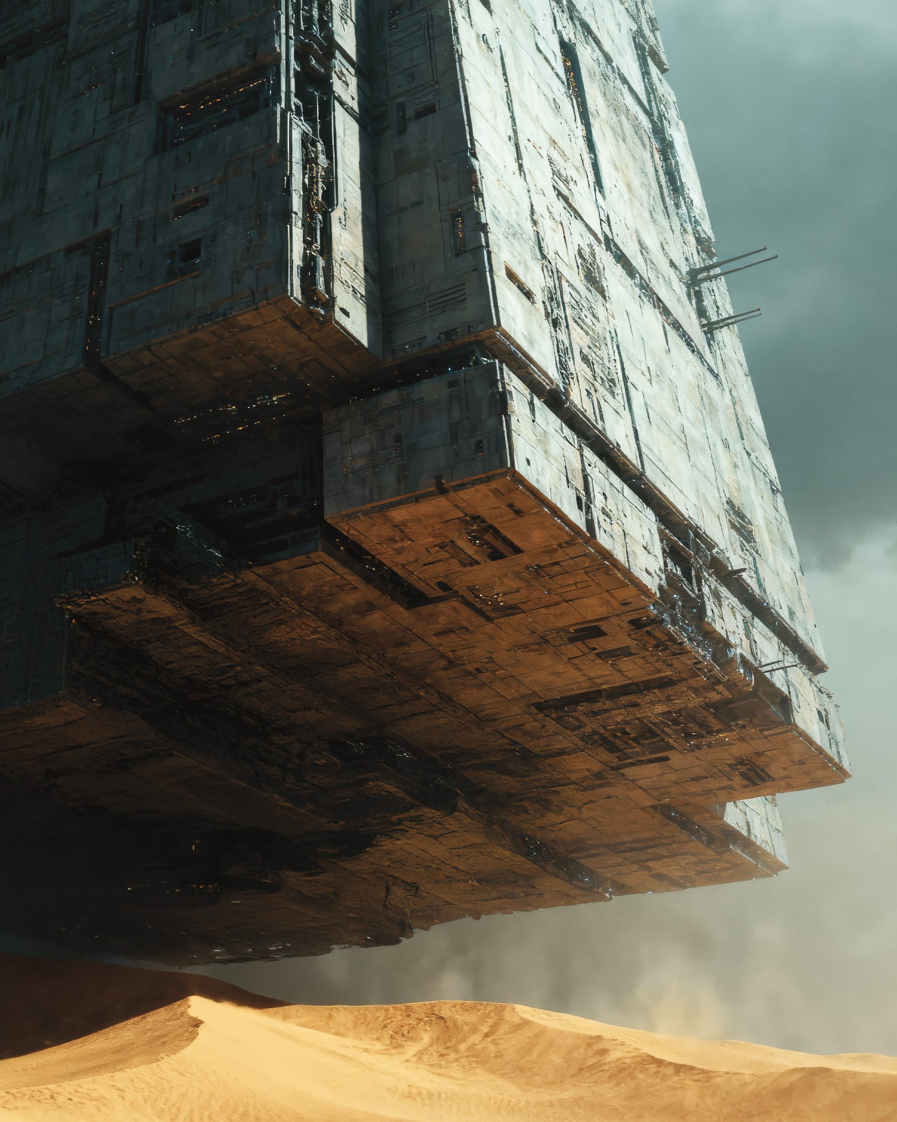 Floating Megastructure Poster, Sci-Fi Desert Art Print