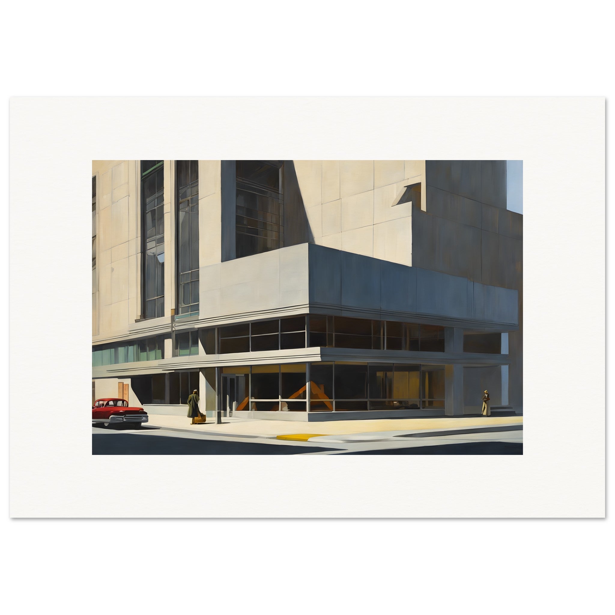Realistic American painting of the 20th century, brutalist architecture - Poster
