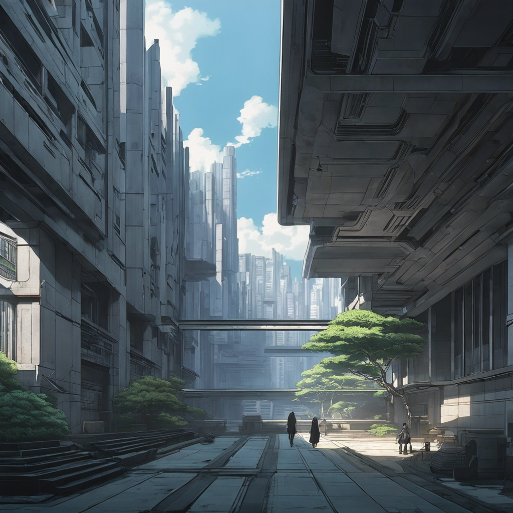 Ghost in the Shell, Brutalist design, urban scene – Poster