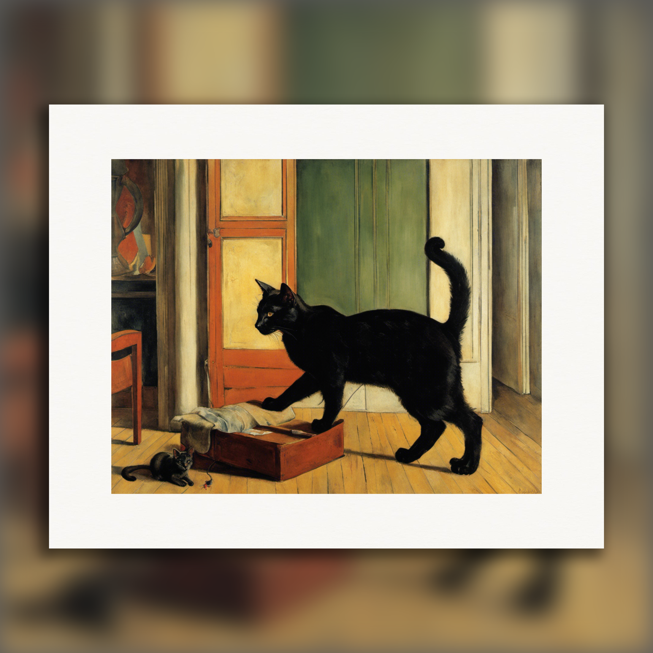 French figurative art featuring a cheeky cat – Poster