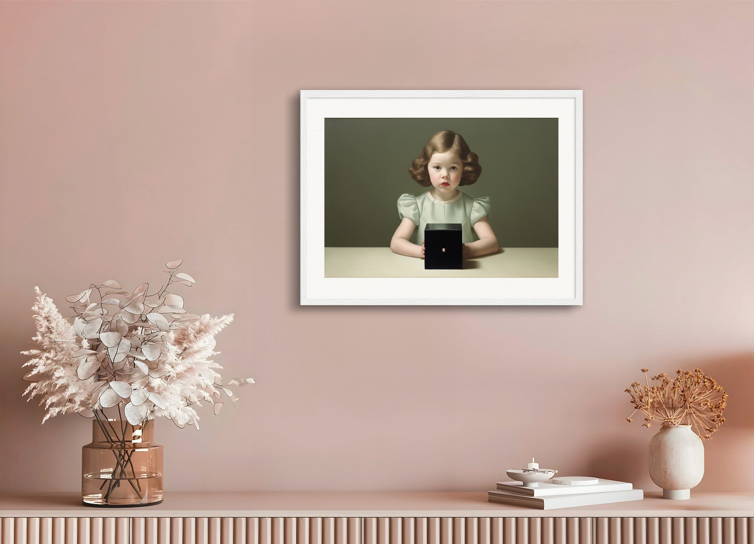 Poster with wood frame: Formal portraits of children with aristocratic rigidity,