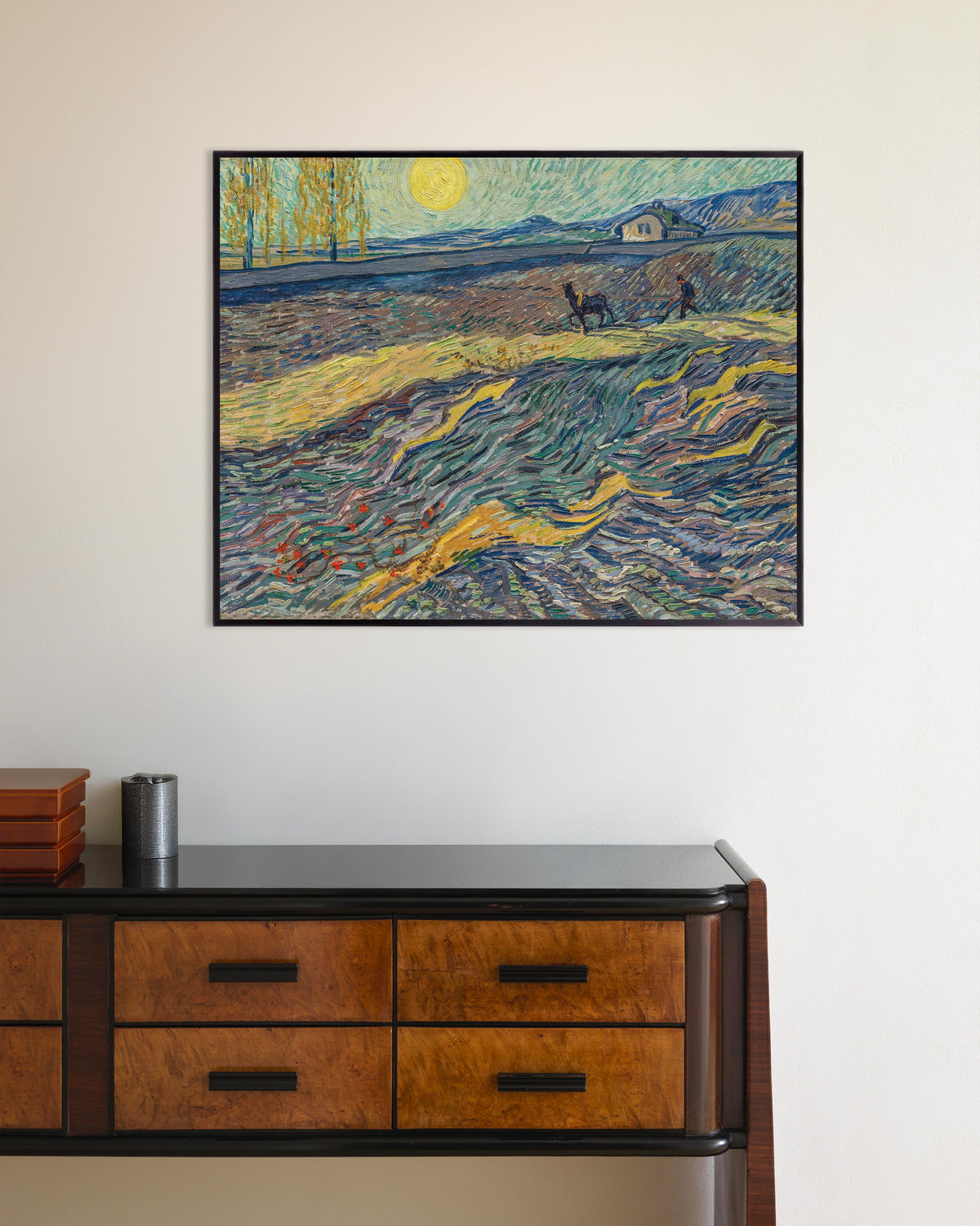 Poster of Enclosed Field with Ploughman (1889) by Vincent van Gogh, with metal frame