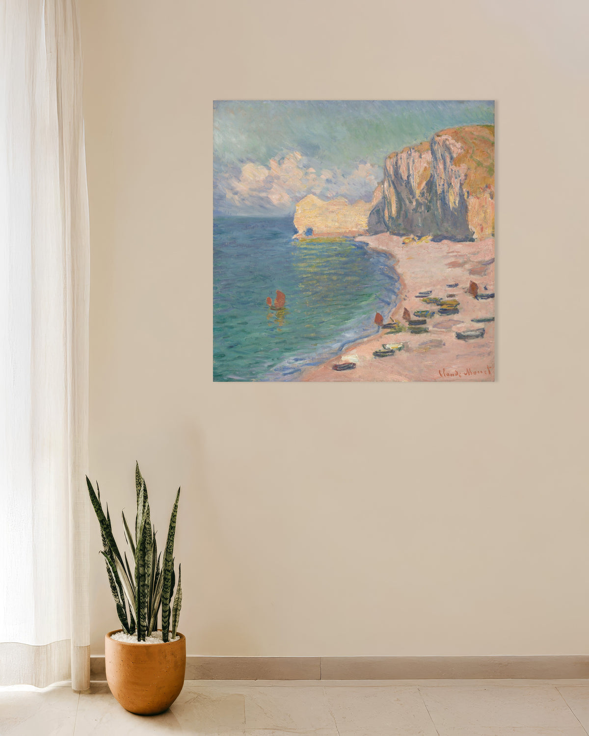 Poster of Étretat, the Beach and the Falaise d'Amont (1885) by Claude Monet