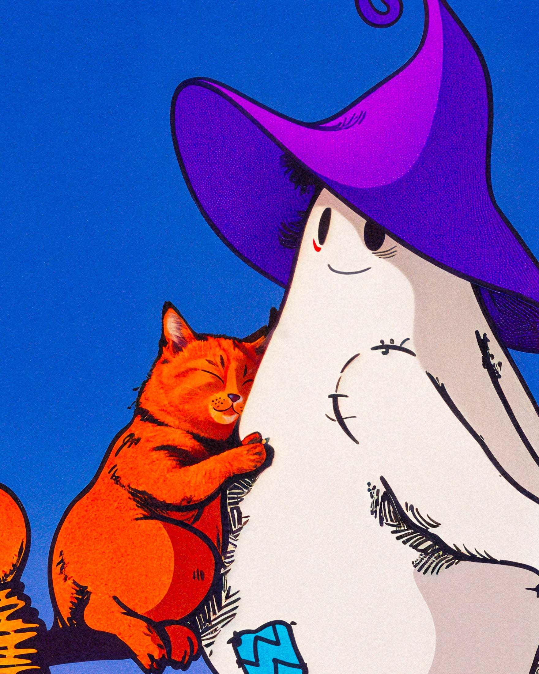 A ghost and a cat on a flying broom - Poster